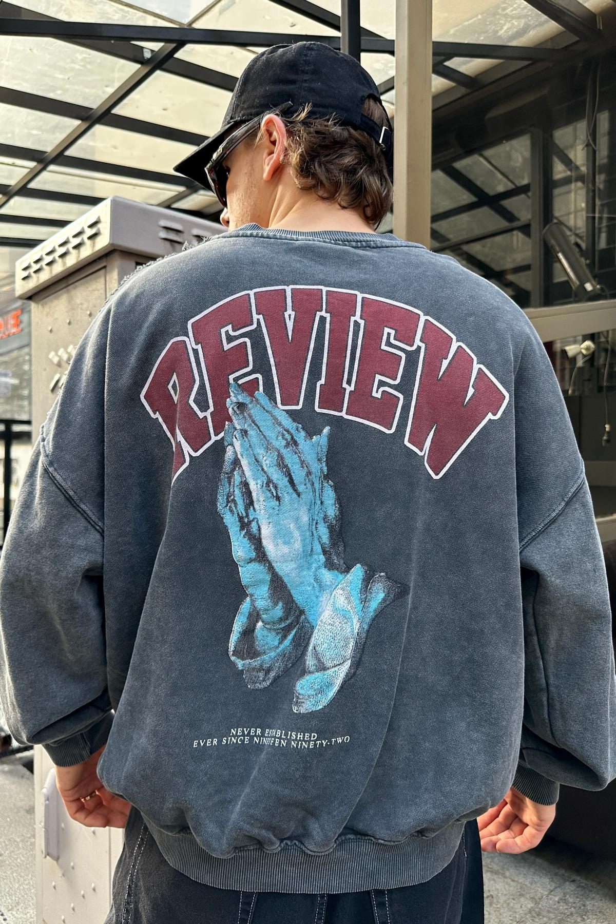 Baskılı Füme Acid Wash Oversize Sweatshirt SW983