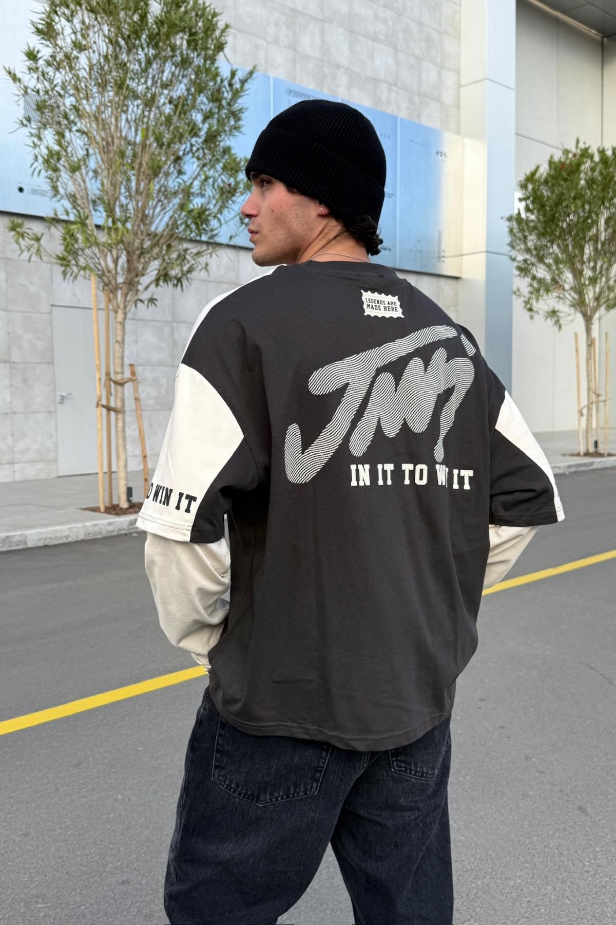 Baskılı Füme Oversize Sweatshirt JC01