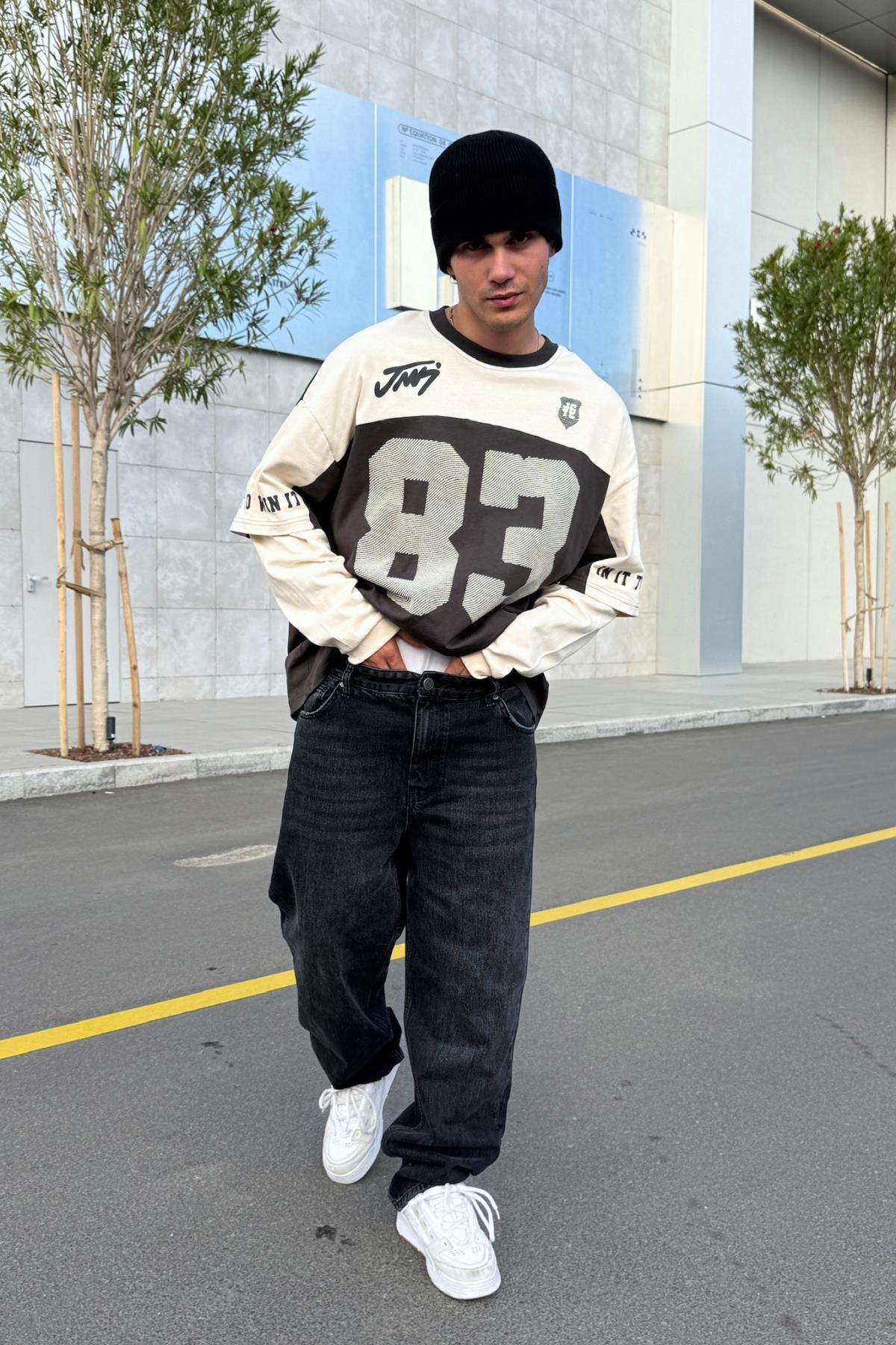 Baskılı Füme Oversize Sweatshirt JC01