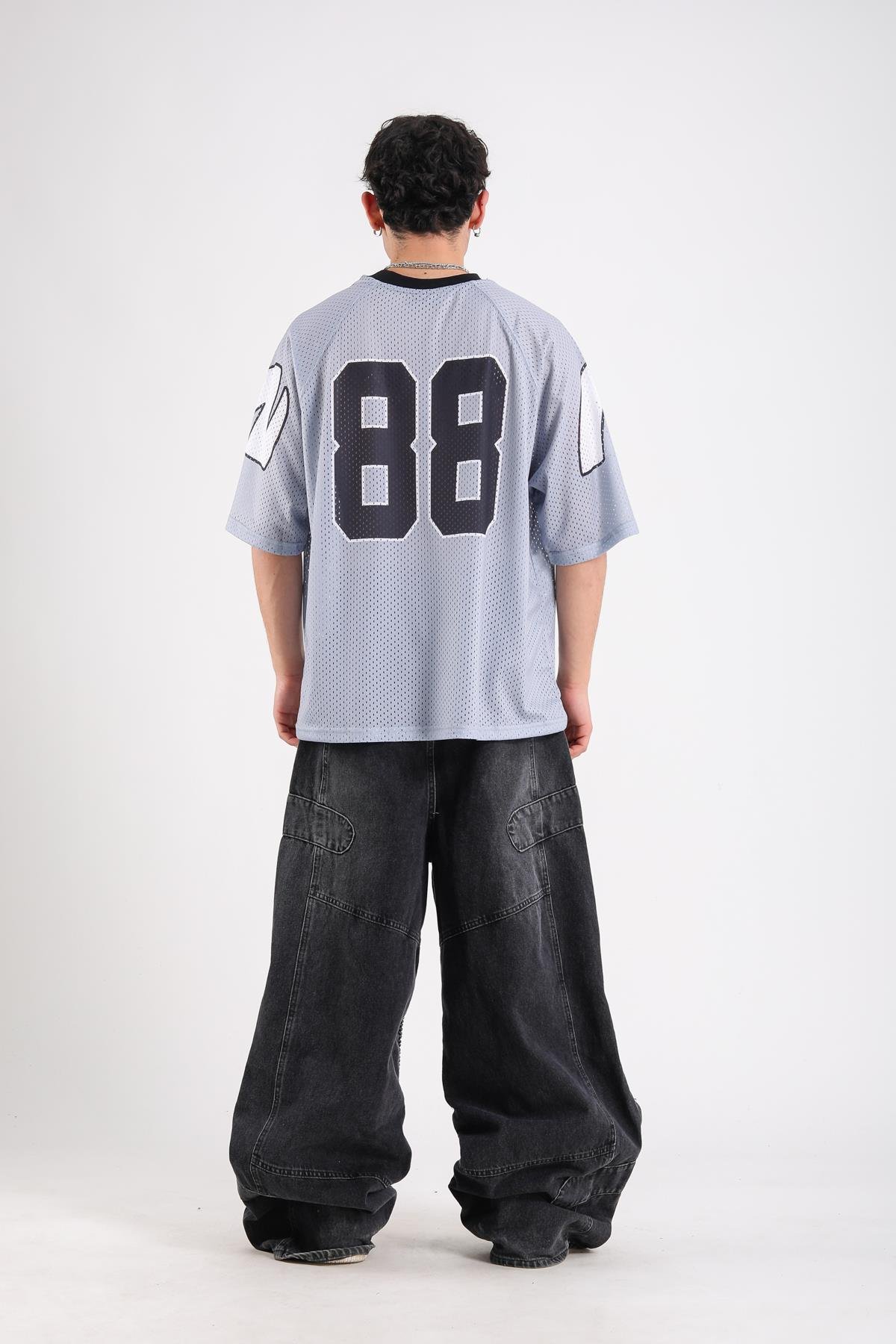 Baskılı Gri Oversize File Forma