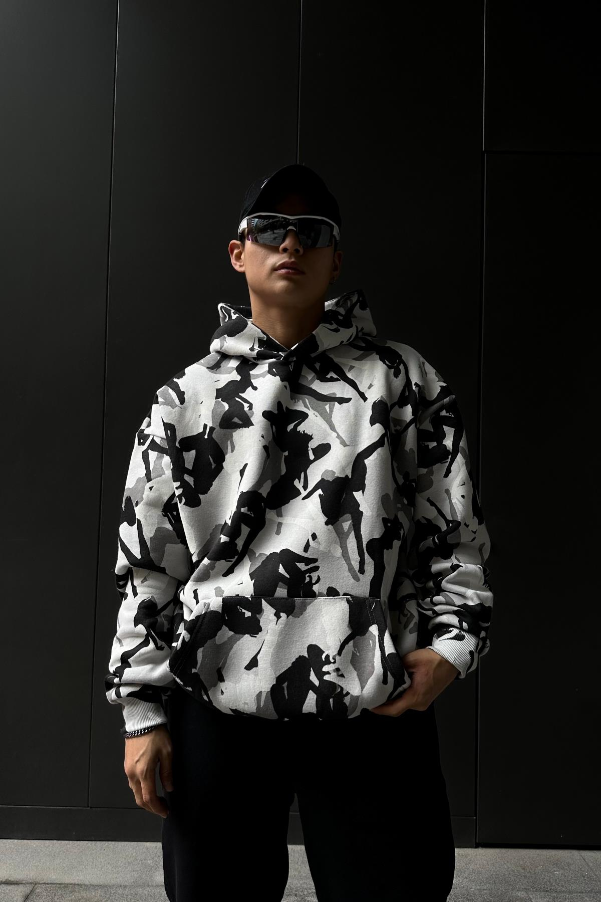 Baskılı Gri Oversize Sweatshirt SW1042