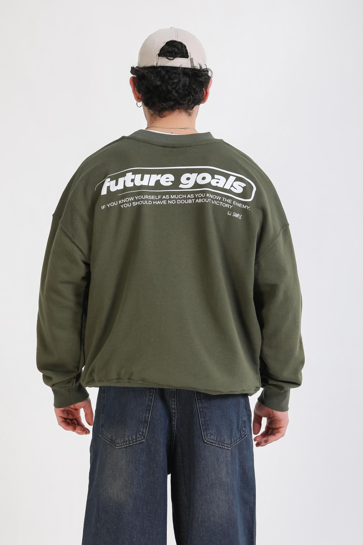 Baskılı Haki Oversize Future Sweatshirt