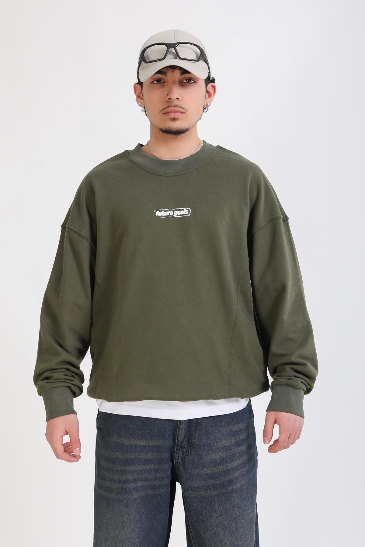 Baskılı Haki Oversize Future Sweatshirt