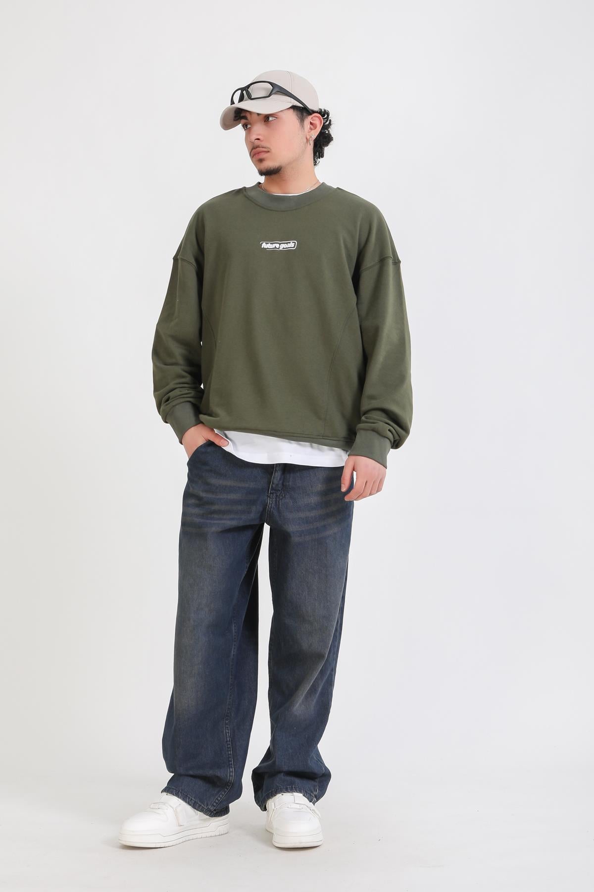 Baskılı Haki Oversize Future Sweatshirt