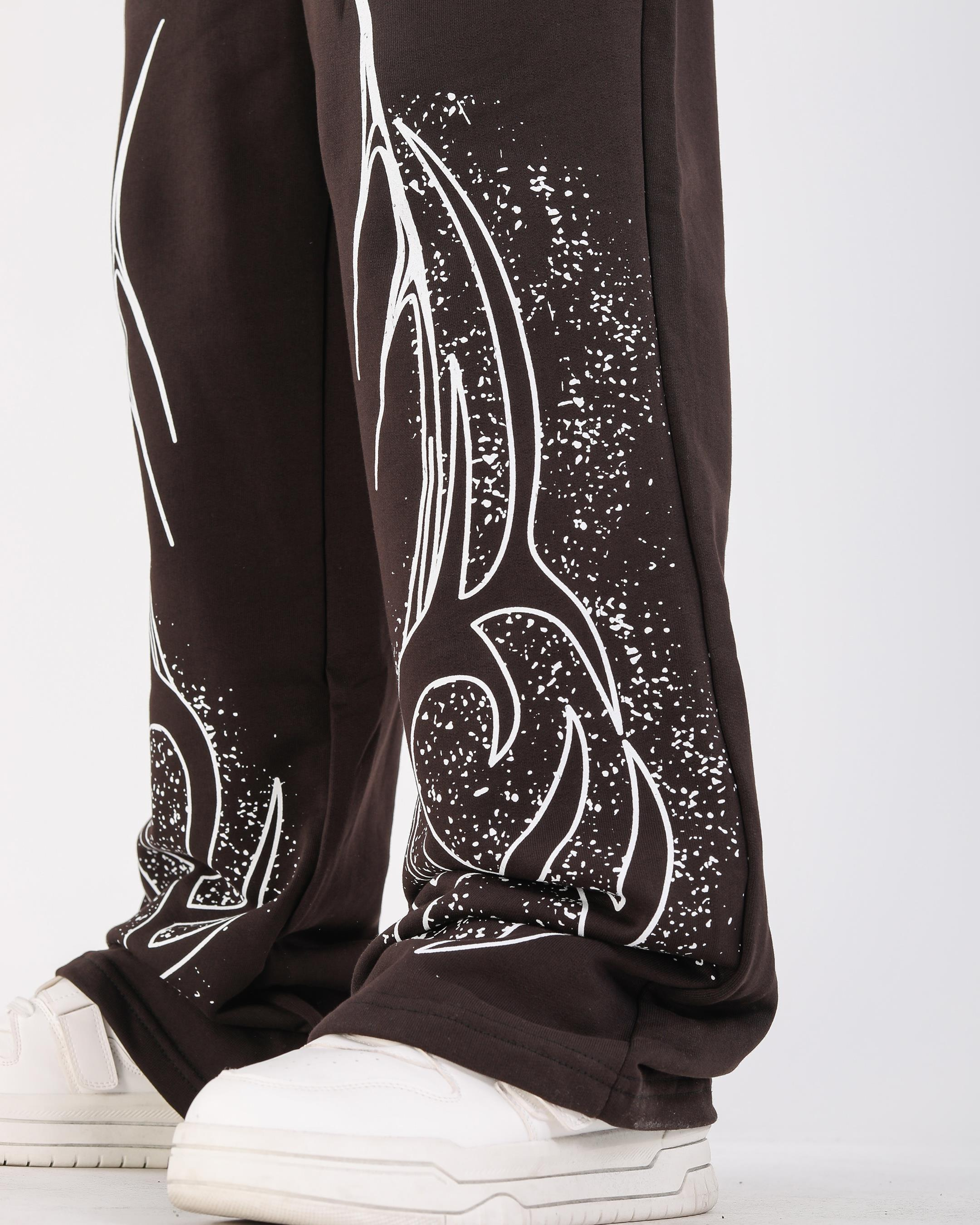 Baskılı Kahve Baggy Fit Eşofman Altı