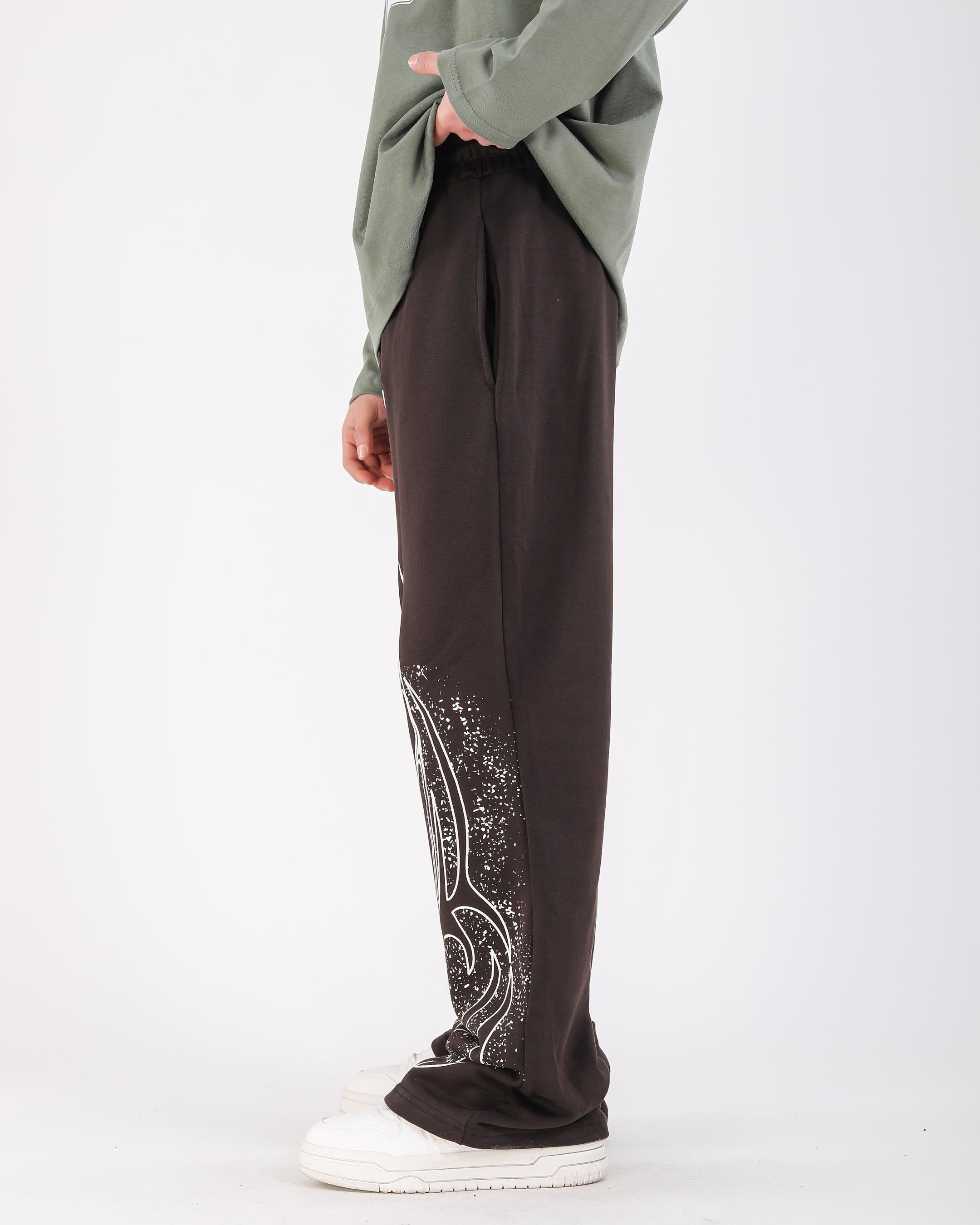 Baskılı Kahve Baggy Fit Eşofman Altı