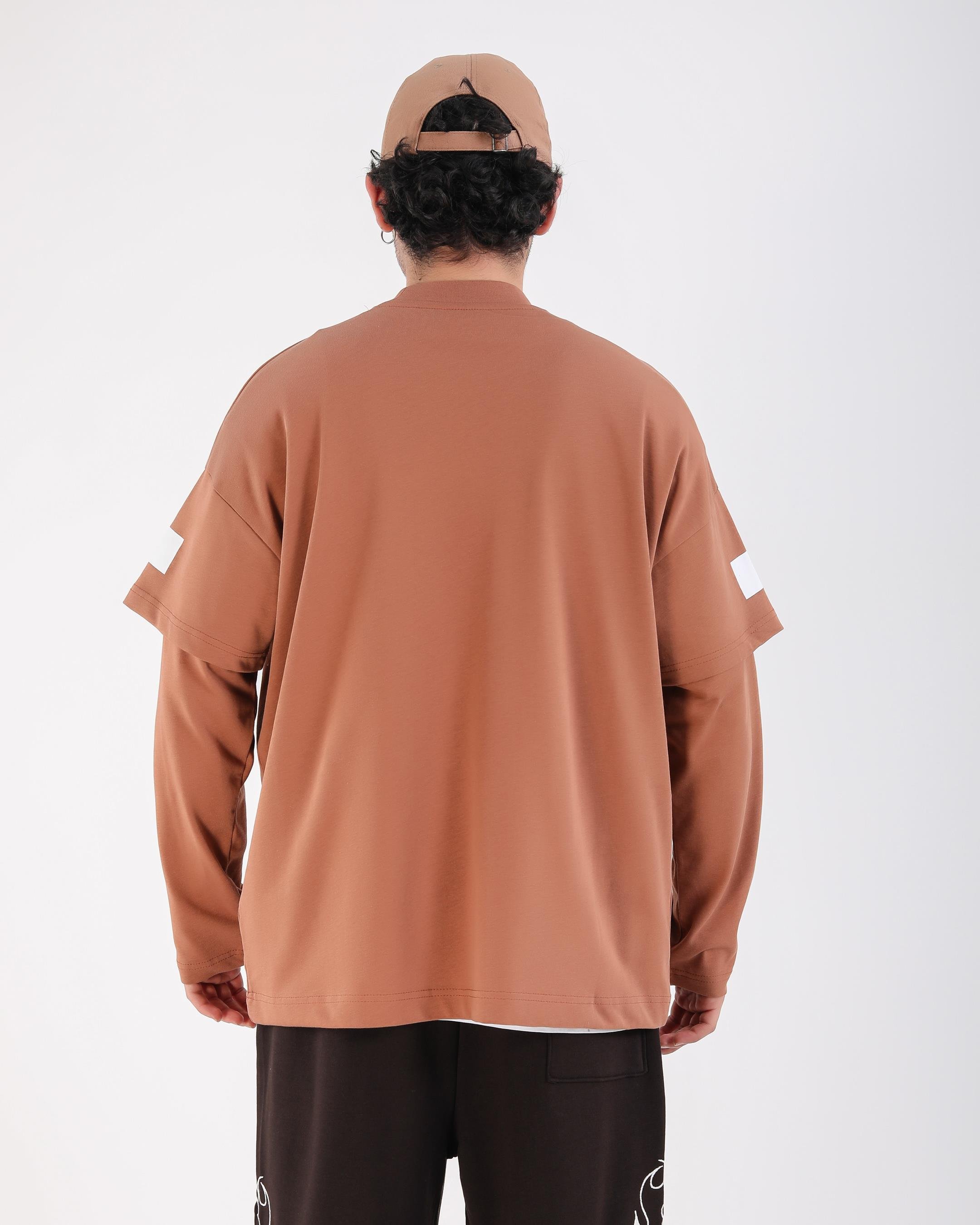 Baskılı Kahve Oversize Zero Uzun Kollu Tshirt
