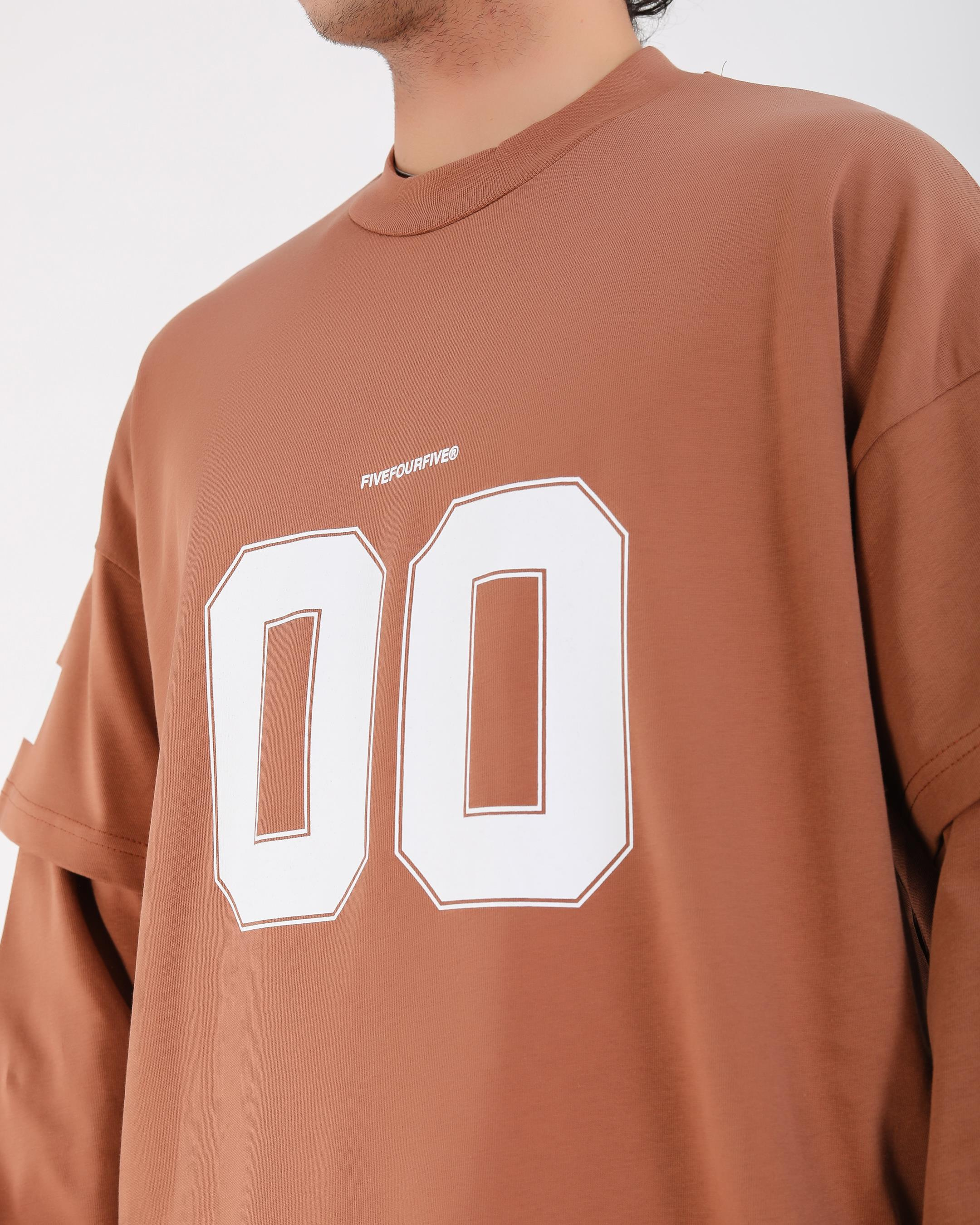 Baskılı Kahve Oversize Zero Uzun Kollu Tshirt