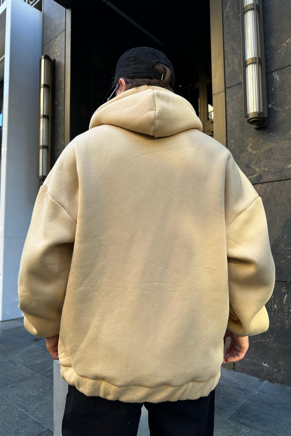Baskılı Kahve Oversize Zipper Sweatshirt SW926