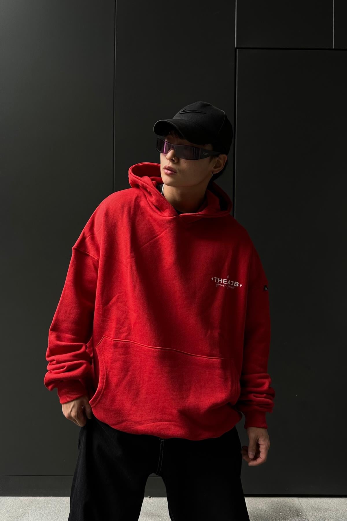 Baskılı Kırmızı A3B Oversize Sweatshirt SW1043