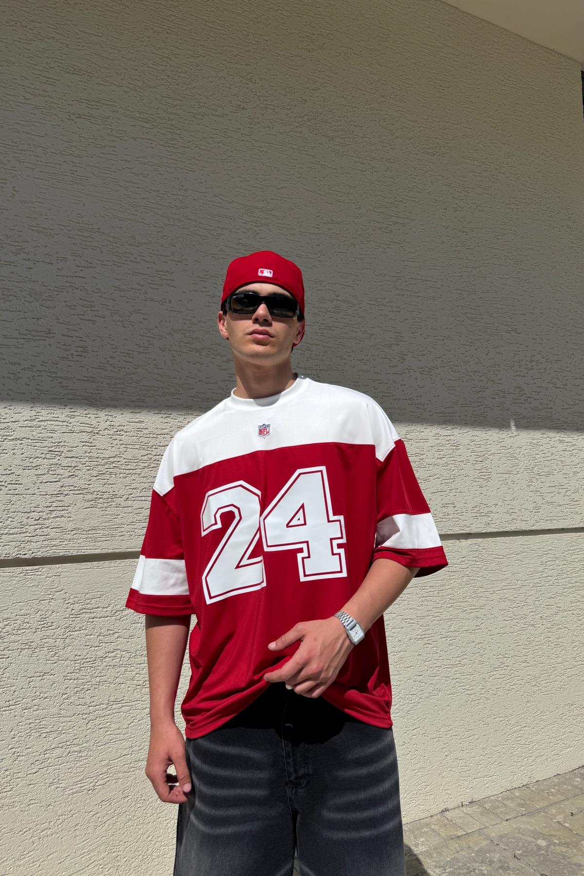 Baskılı Kırmızı Oversize Nfl Forma Tshirt