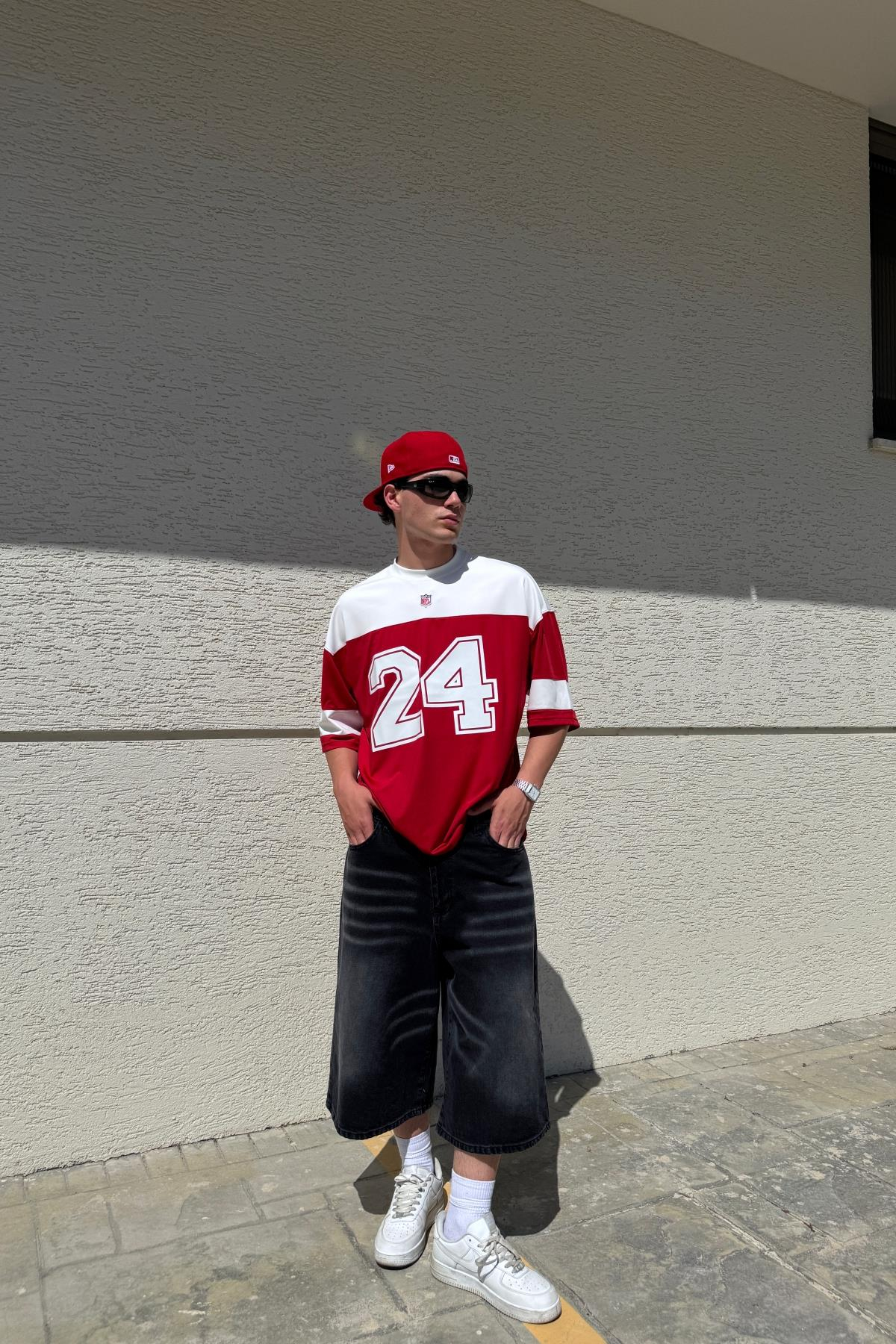 Baskılı Kırmızı Oversize Nfl Forma Tshirt