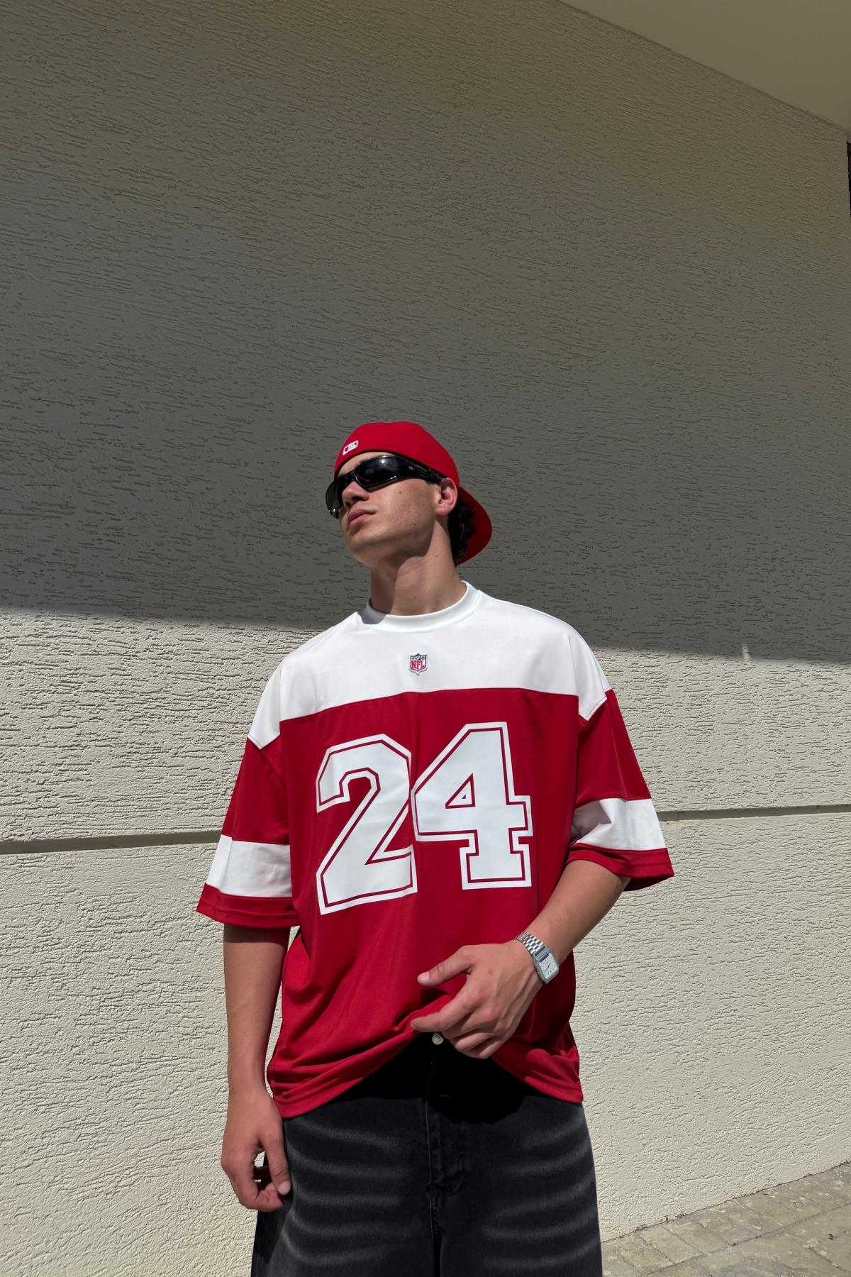 Baskılı Kırmızı Oversize Nfl Forma Tshirt