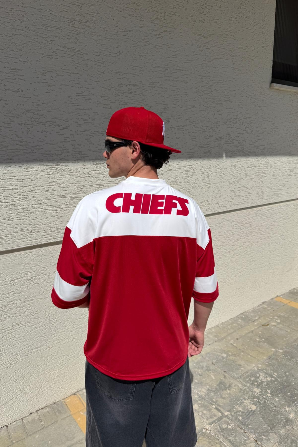 Baskılı Kırmızı Oversize Nfl Forma Tshirt