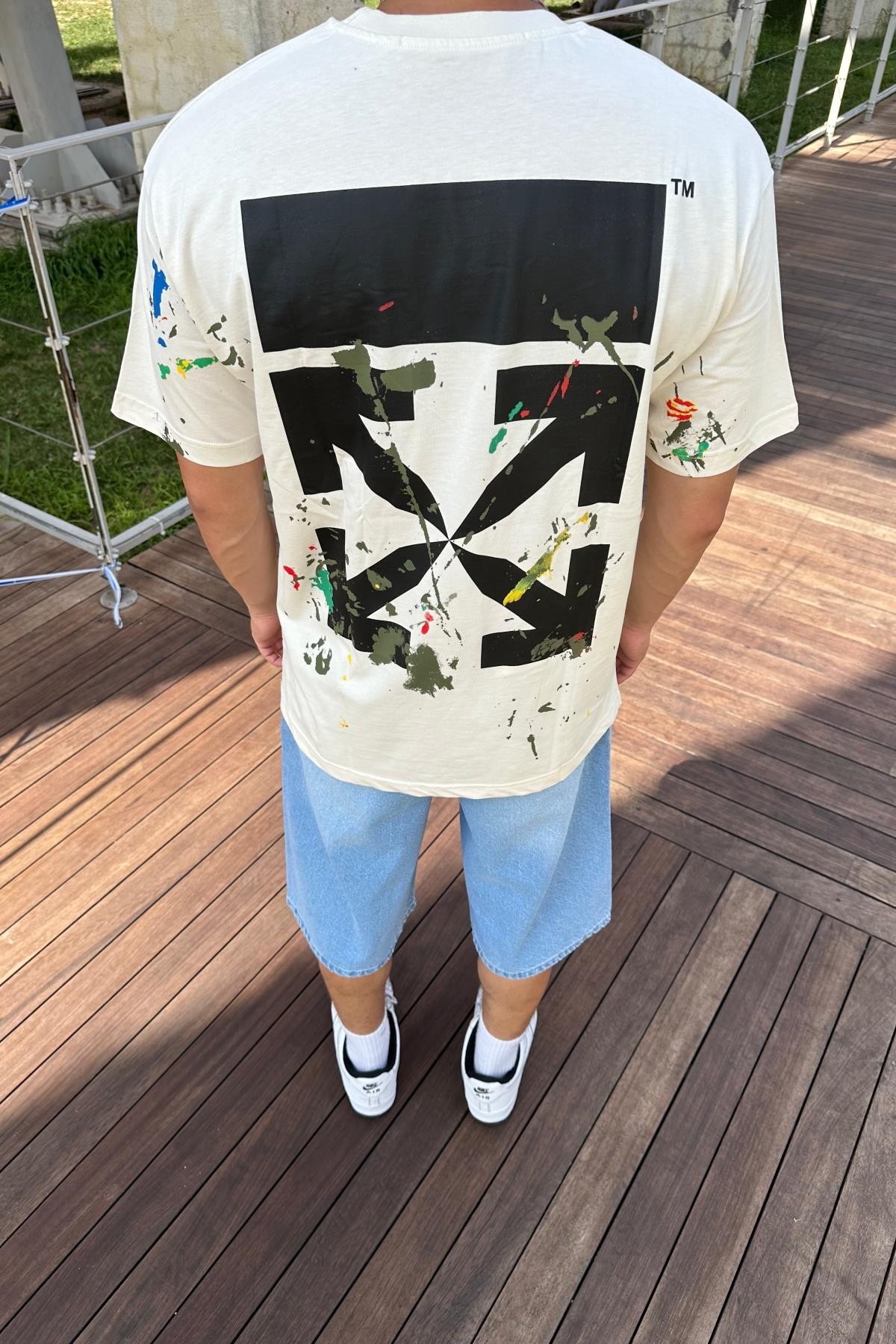 Baskılı Krem Oversize Ow Tshirt T1158