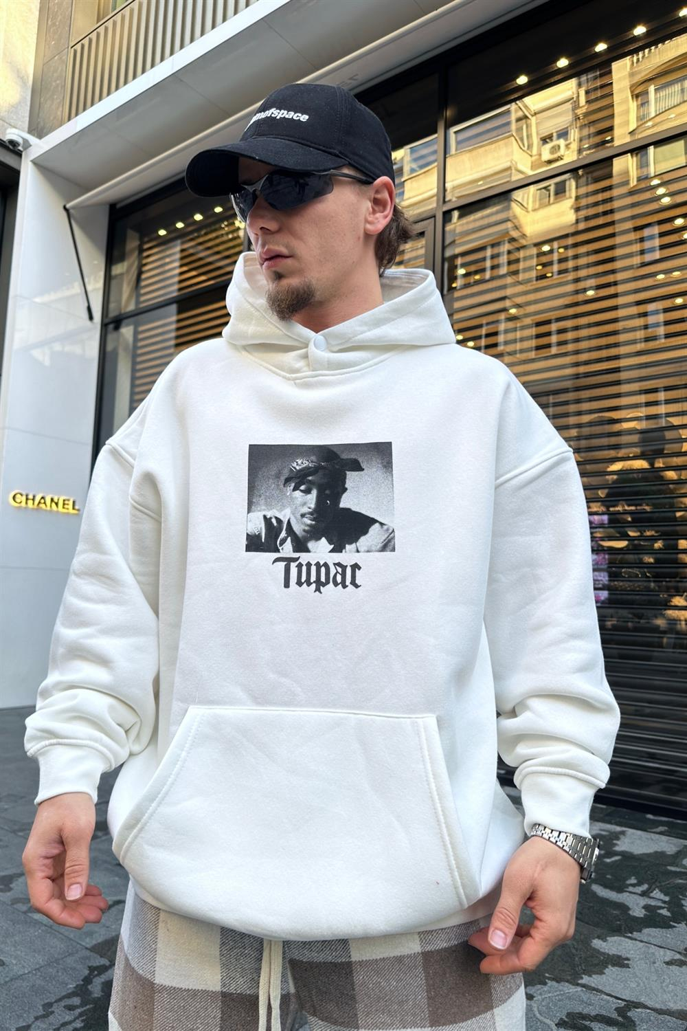 Baskılı Krem Oversize Sweatshirt SW942