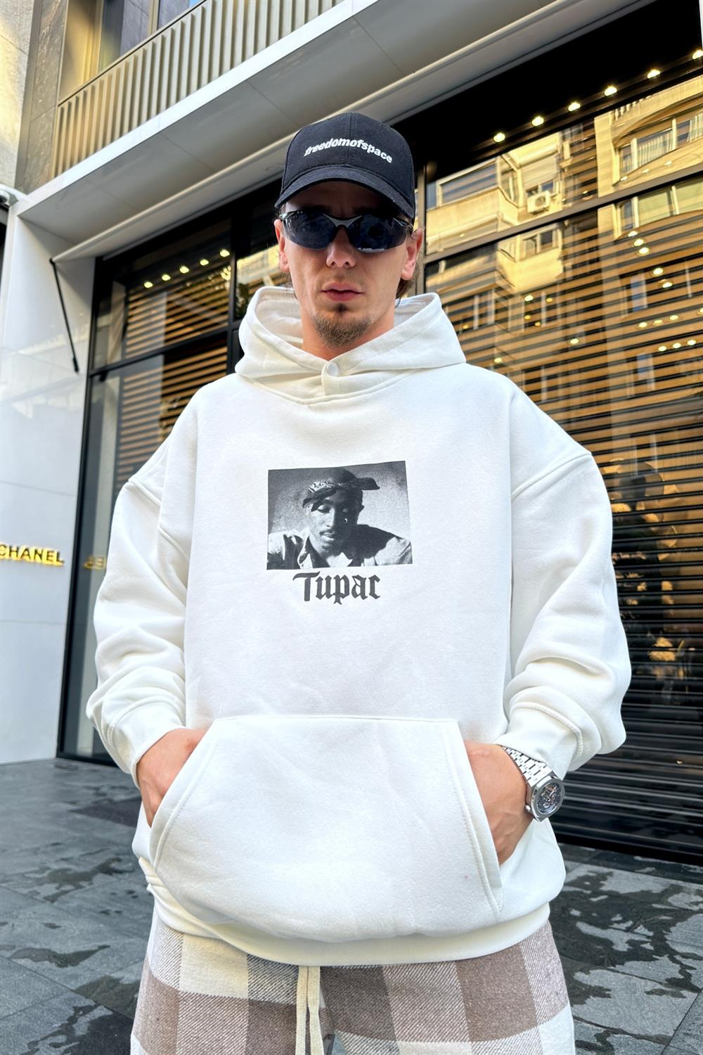 Baskılı Krem Oversize Sweatshirt SW942