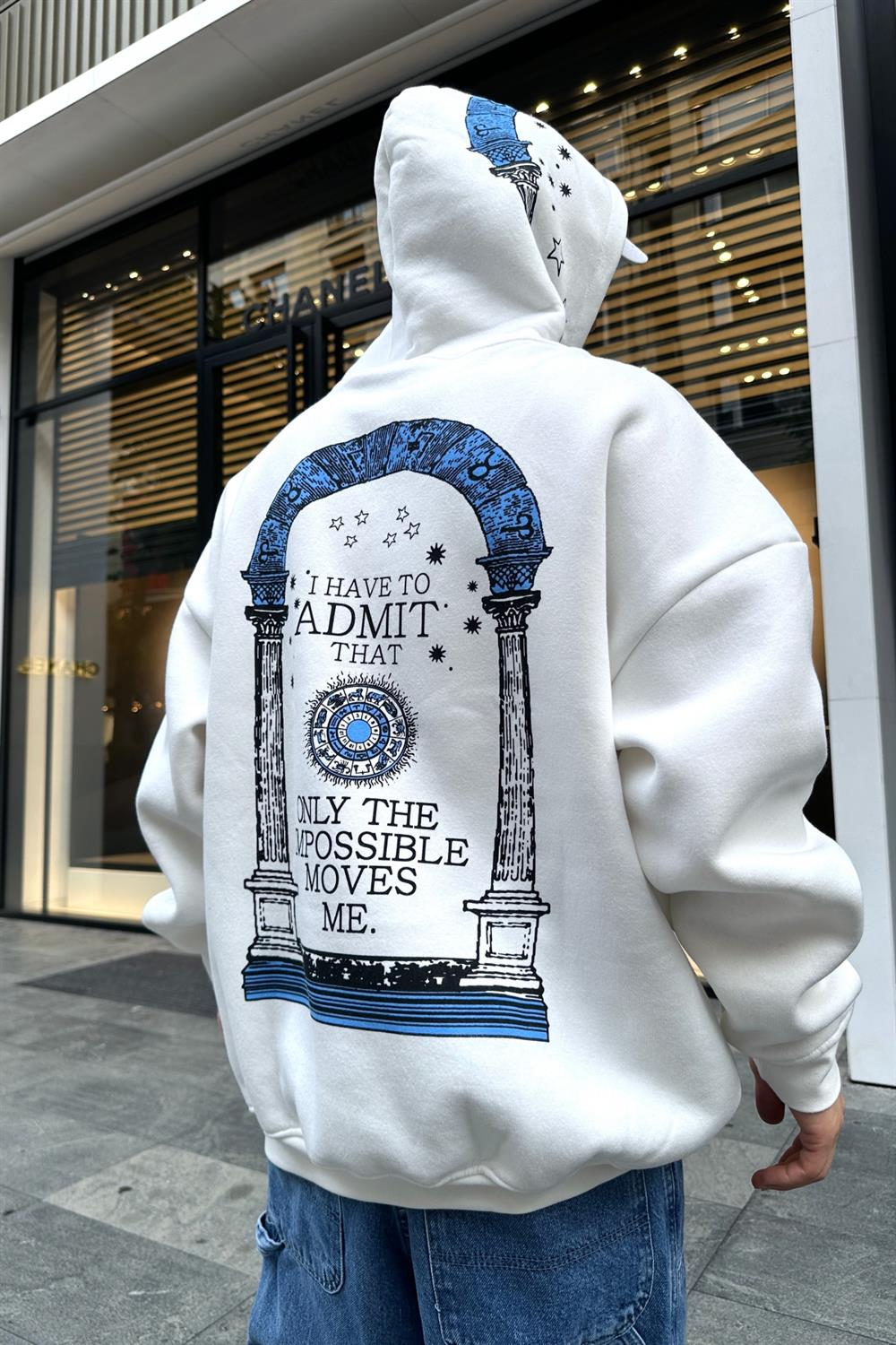 Baskılı Krem Oversize Sweatshirt SW952