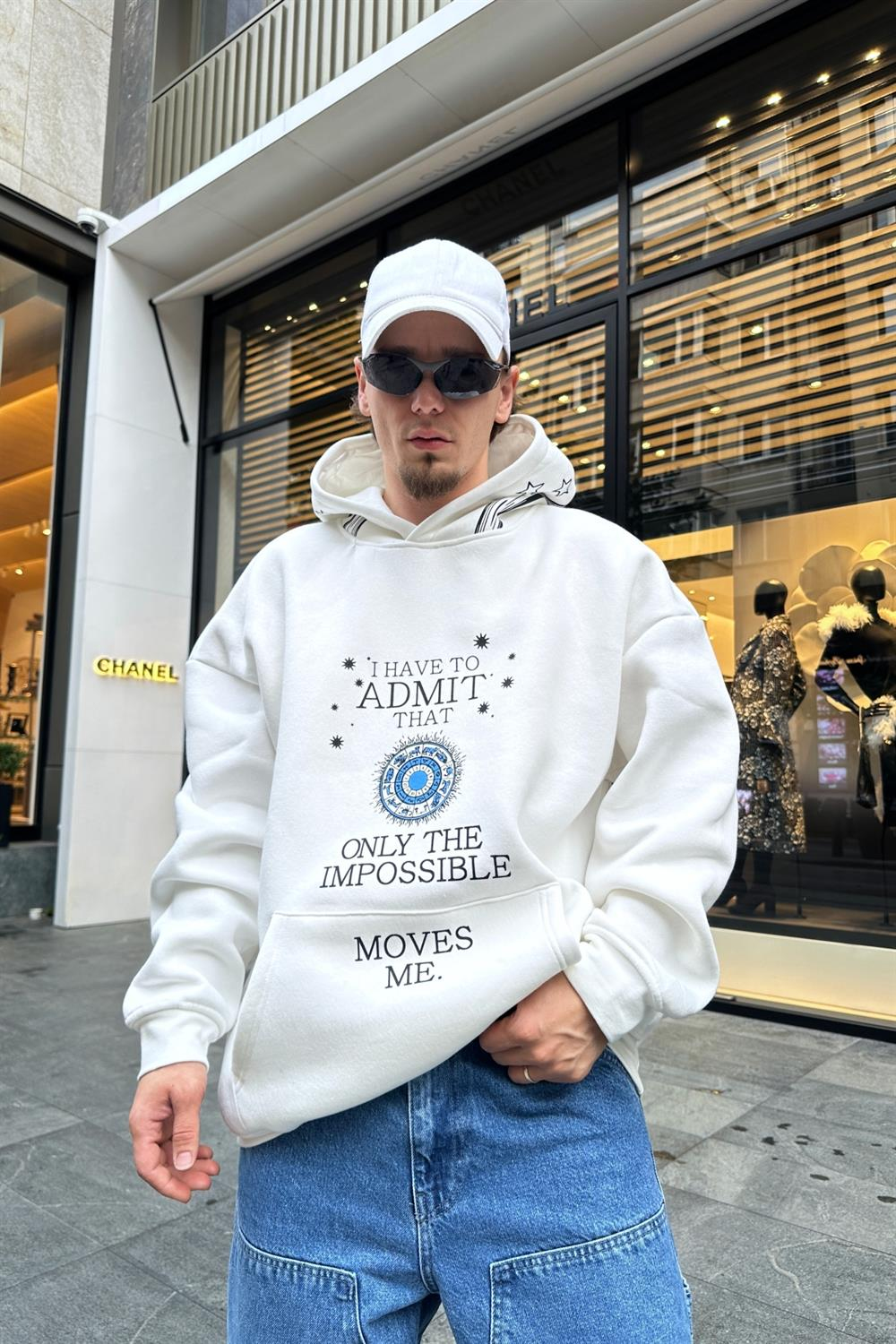 Baskılı Krem Oversize Sweatshirt SW952