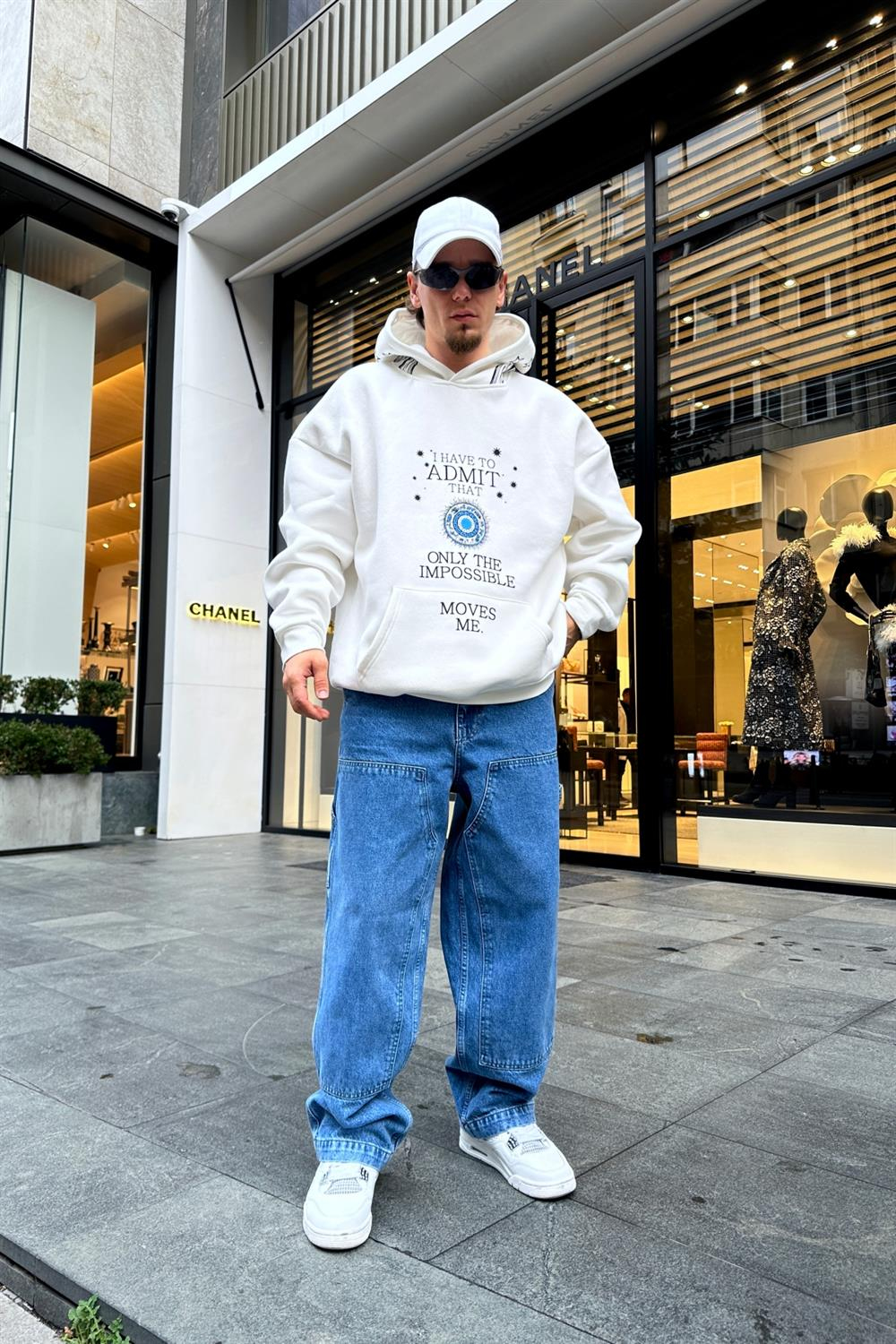 Baskılı Krem Oversize Sweatshirt SW952