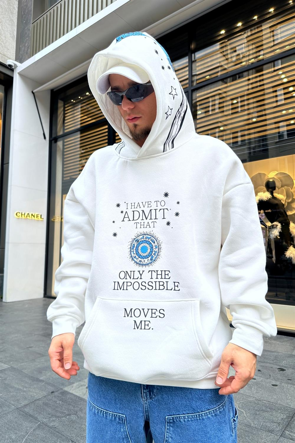 Baskılı Krem Oversize Sweatshirt SW952