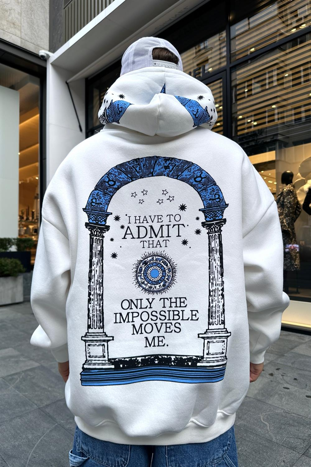 Baskılı Krem Oversize Sweatshirt SW952