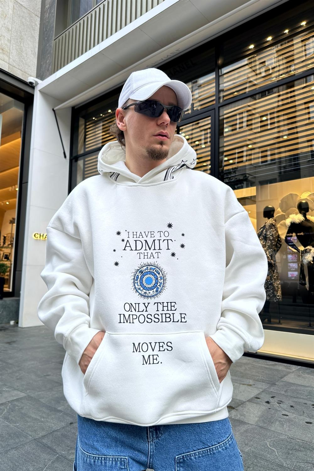 Baskılı Krem Oversize Sweatshirt SW952