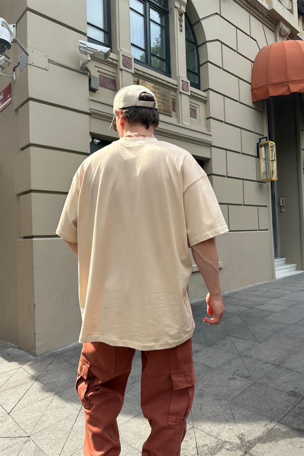 Baskılı Krem Oversize Tshirt T770