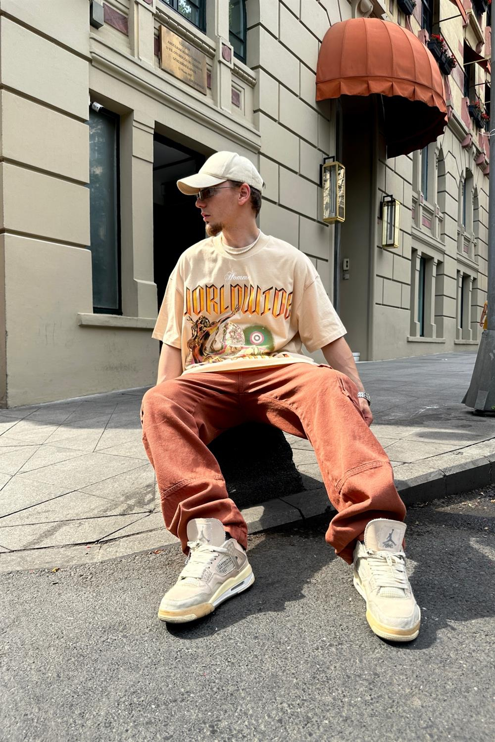 Baskılı Krem Oversize Tshirt T770