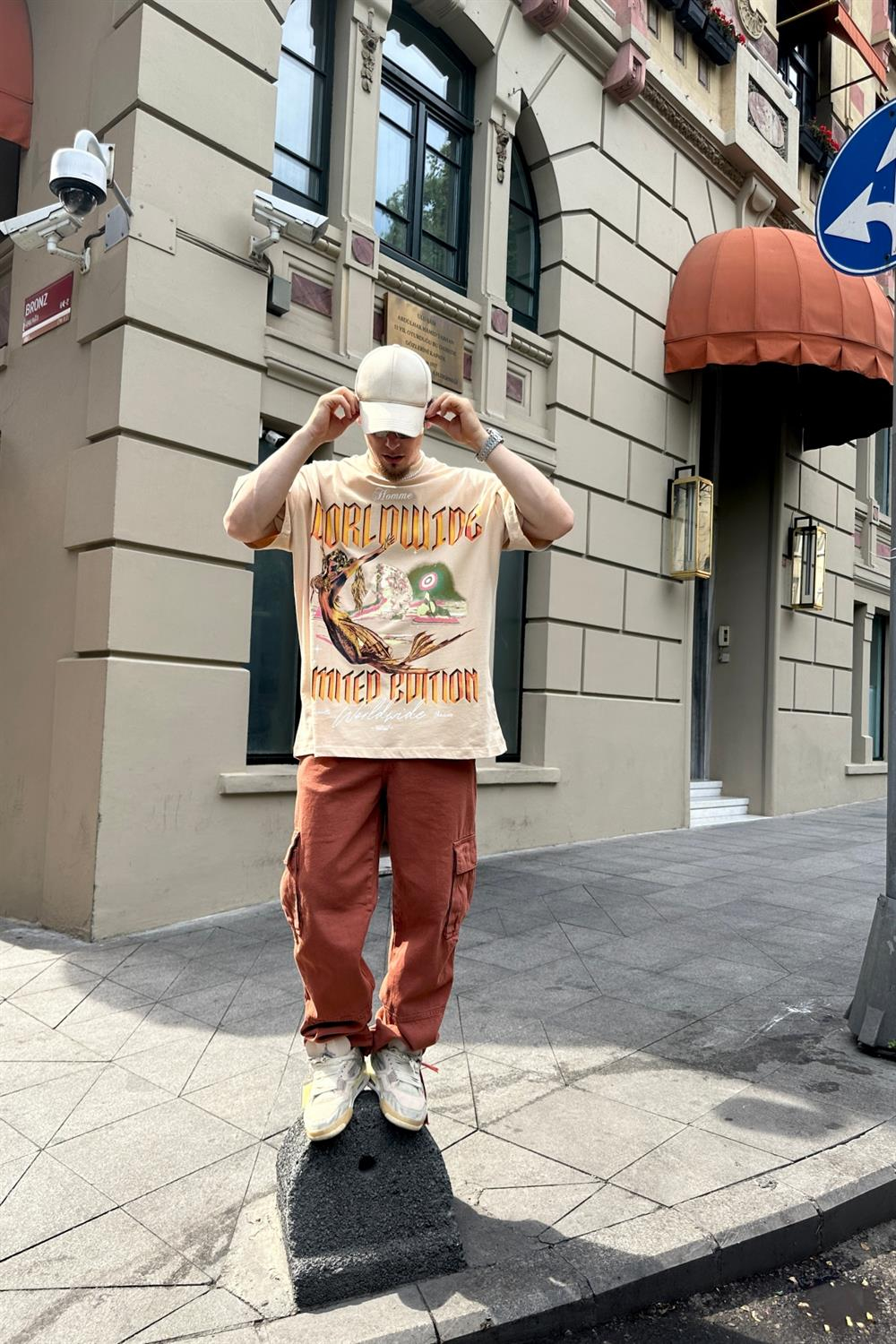 Baskılı Krem Oversize Tshirt T770