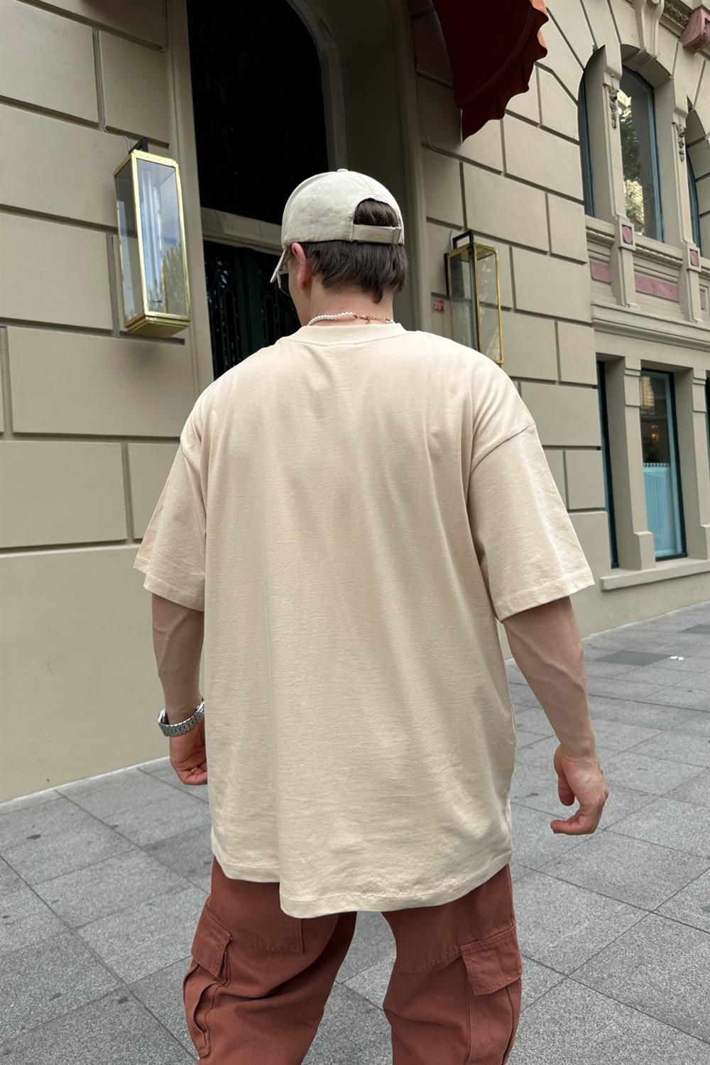 Baskılı Krem Oversize Tshirt T770