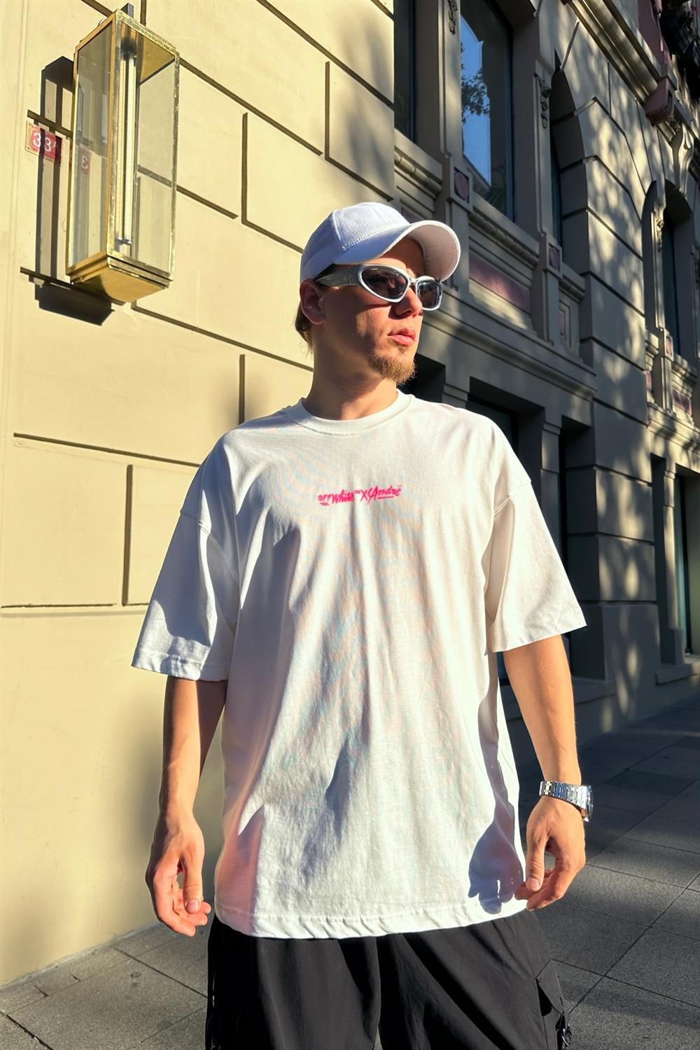 Baskılı Krem Oversize Tshirt T863
