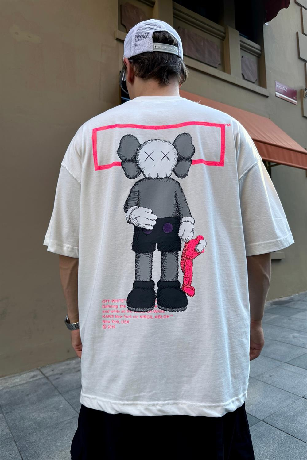 Baskılı Krem Oversize Tshirt T863