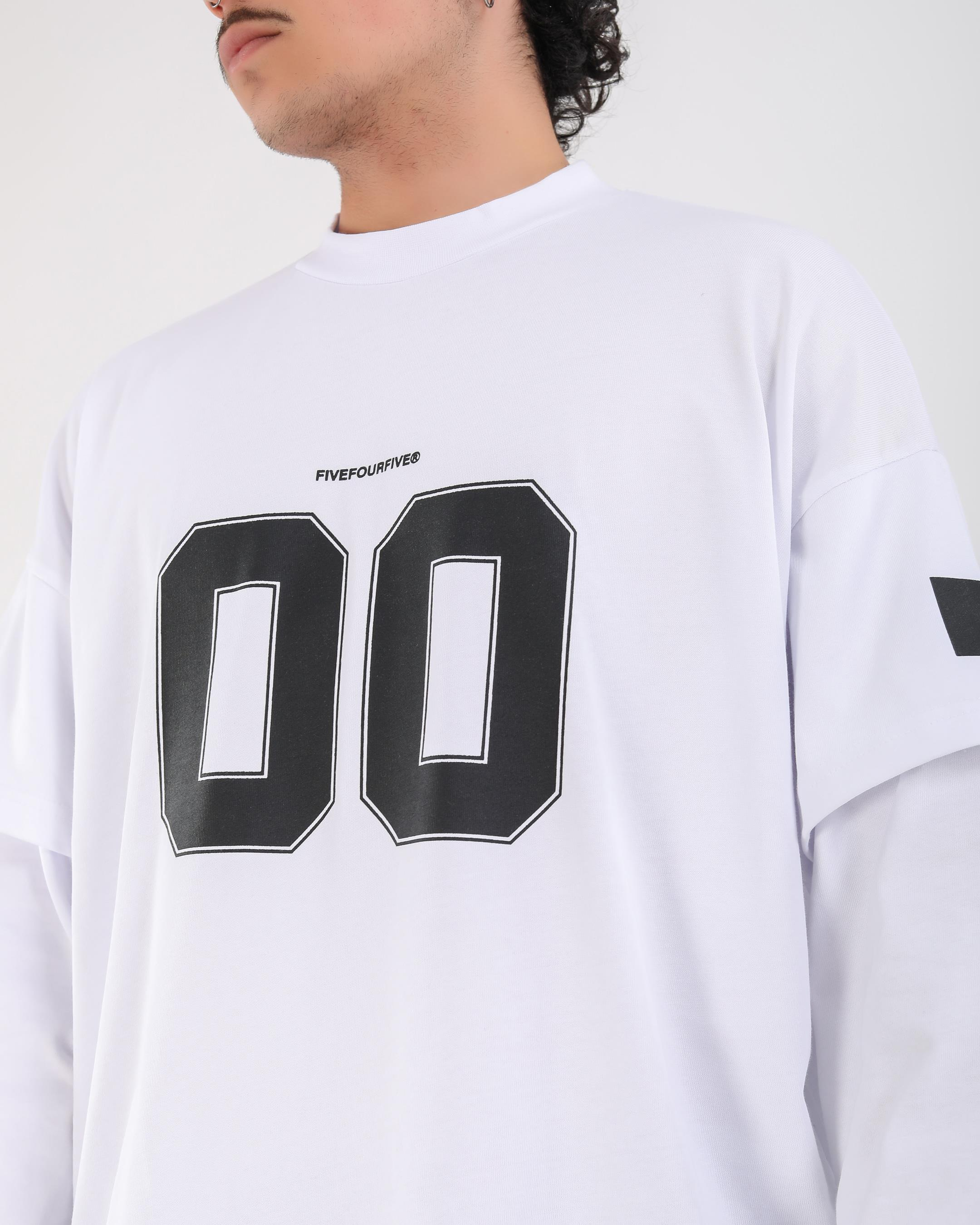Baskılı Krem Oversize Zero Uzun Kollu Tshirt