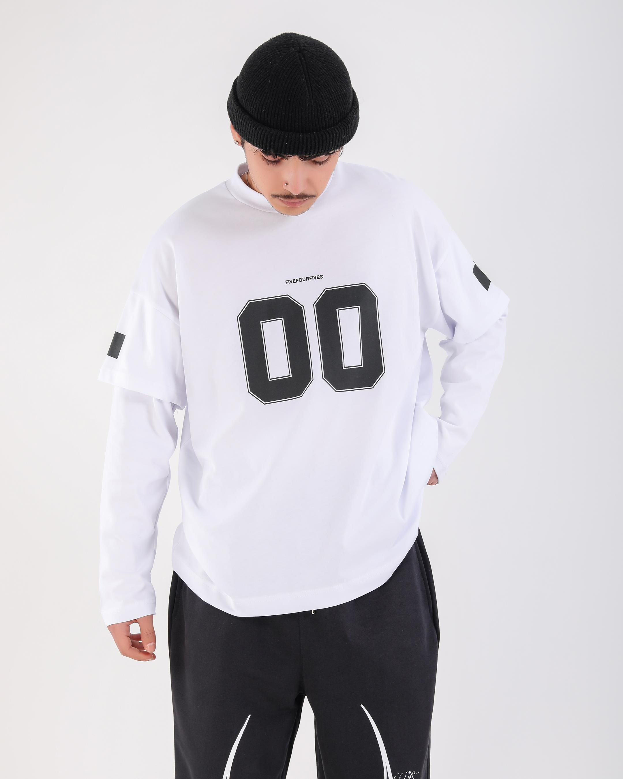 Baskılı Krem Oversize Zero Uzun Kollu Tshirt