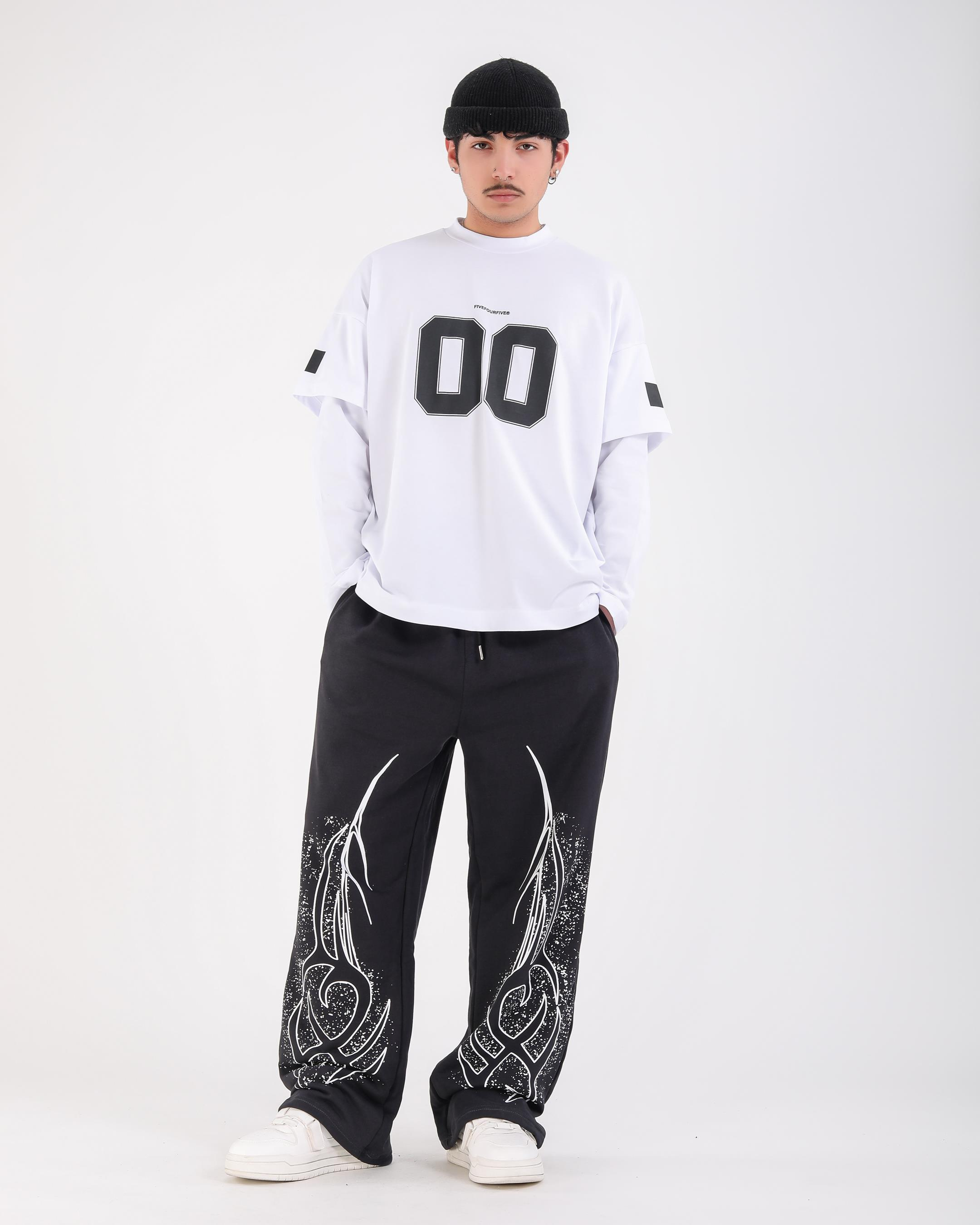 Baskılı Krem Oversize Zero Uzun Kollu Tshirt