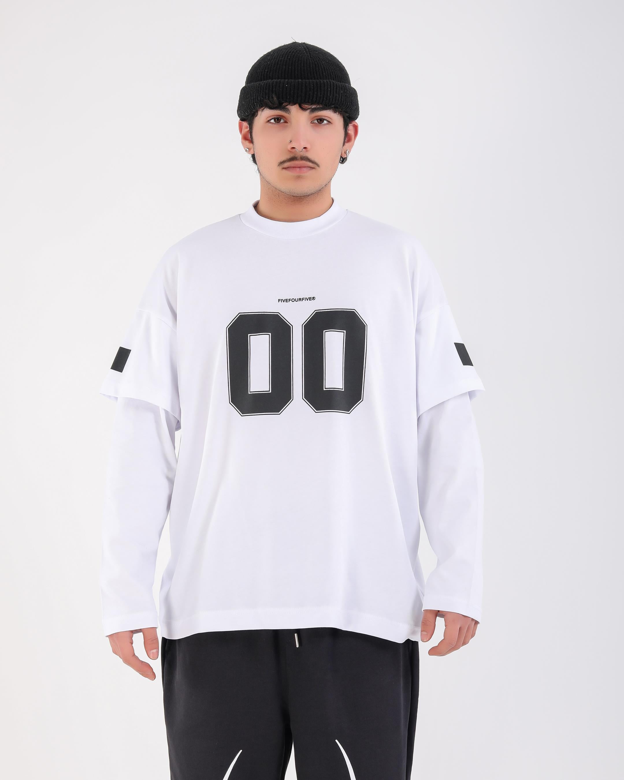 Baskılı Krem Oversize Zero Uzun Kollu Tshirt