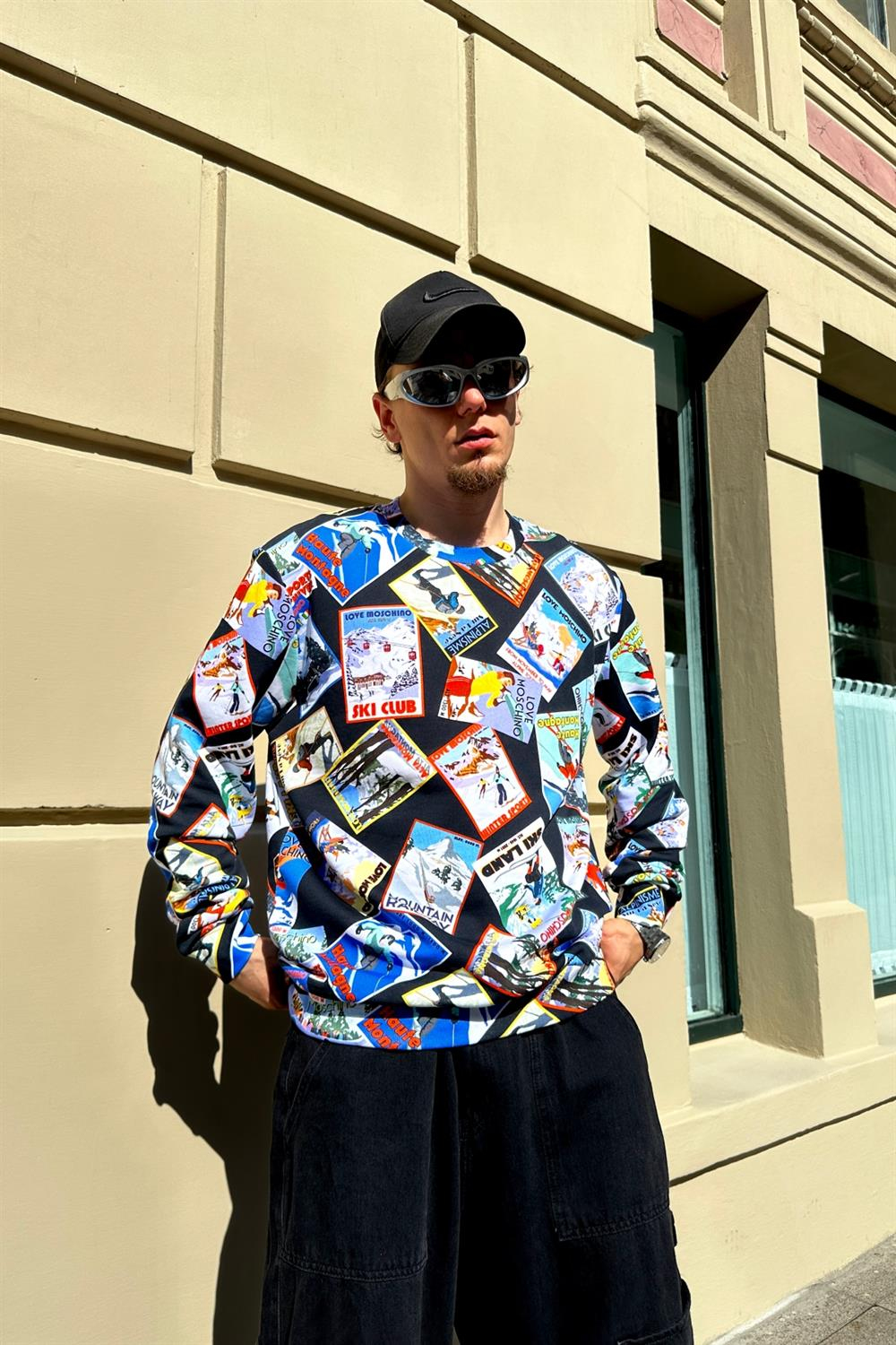 Baskılı Mos Siyah Sweatshirt SW856