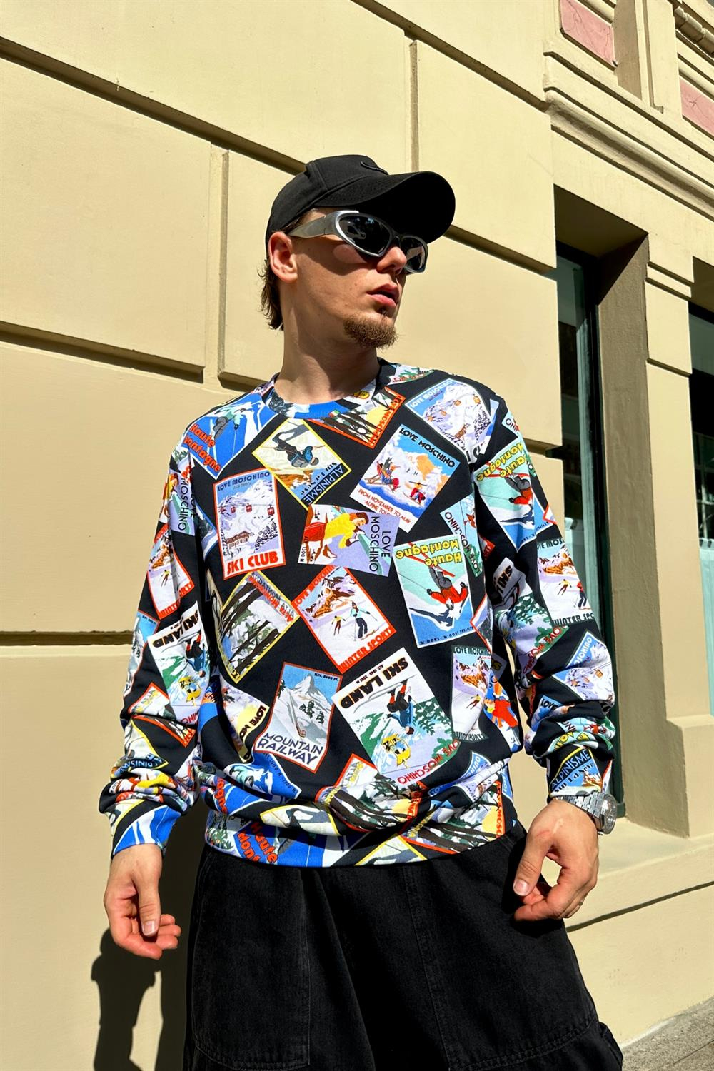 Baskılı Mos Siyah Sweatshirt SW856