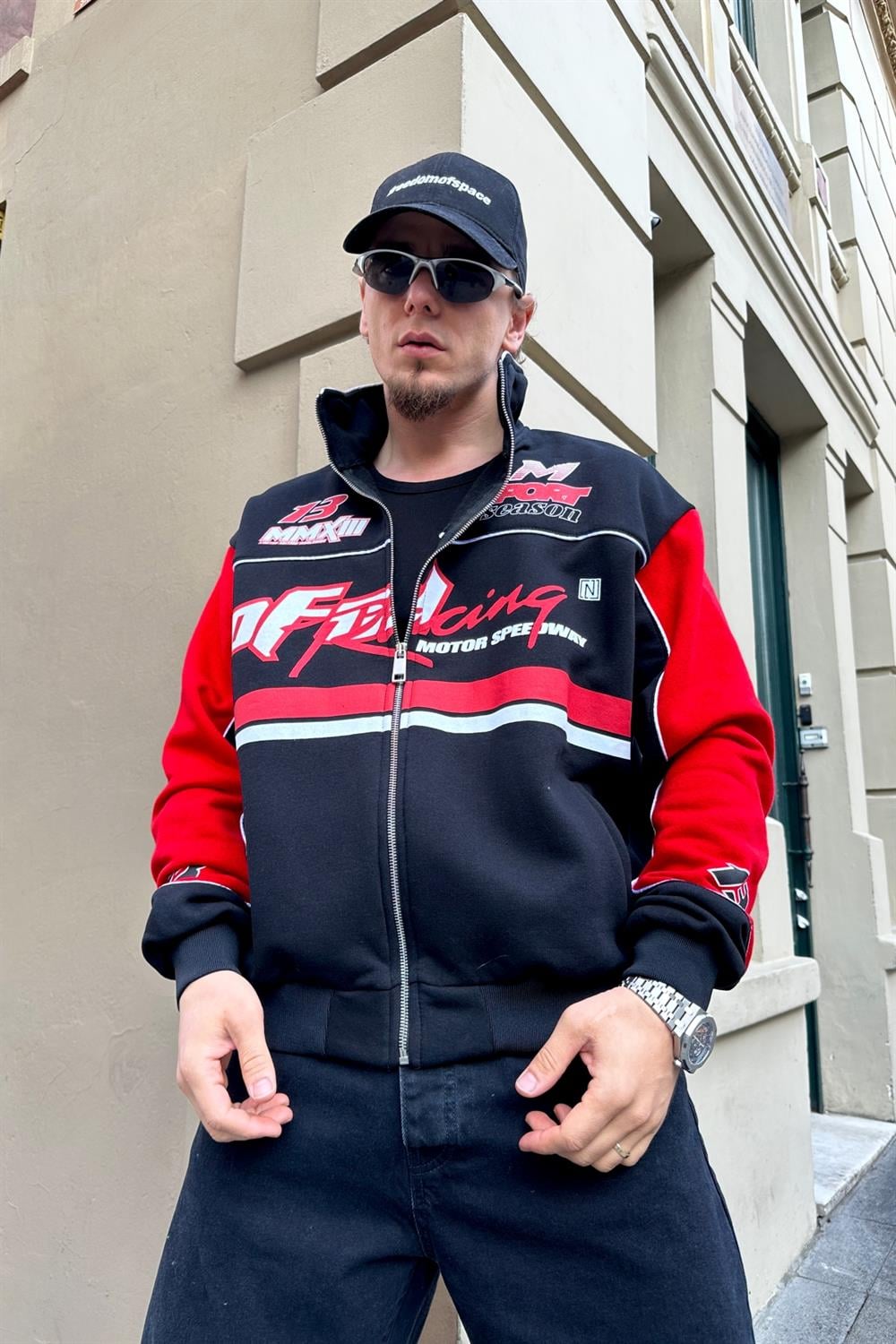 Baskılı Racing Kırmızı Oversize Kolej Ceket C214