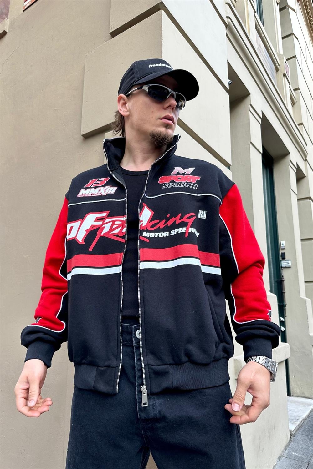 Baskılı Racing Kırmızı Oversize Kolej Ceket C214
