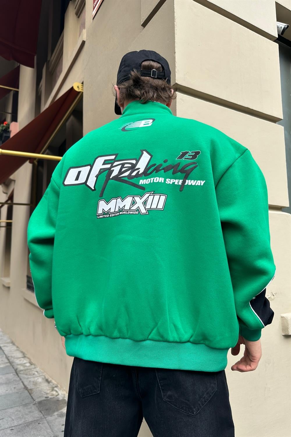 Baskılı Racing Yeşil Oversize Kolej Ceket C213