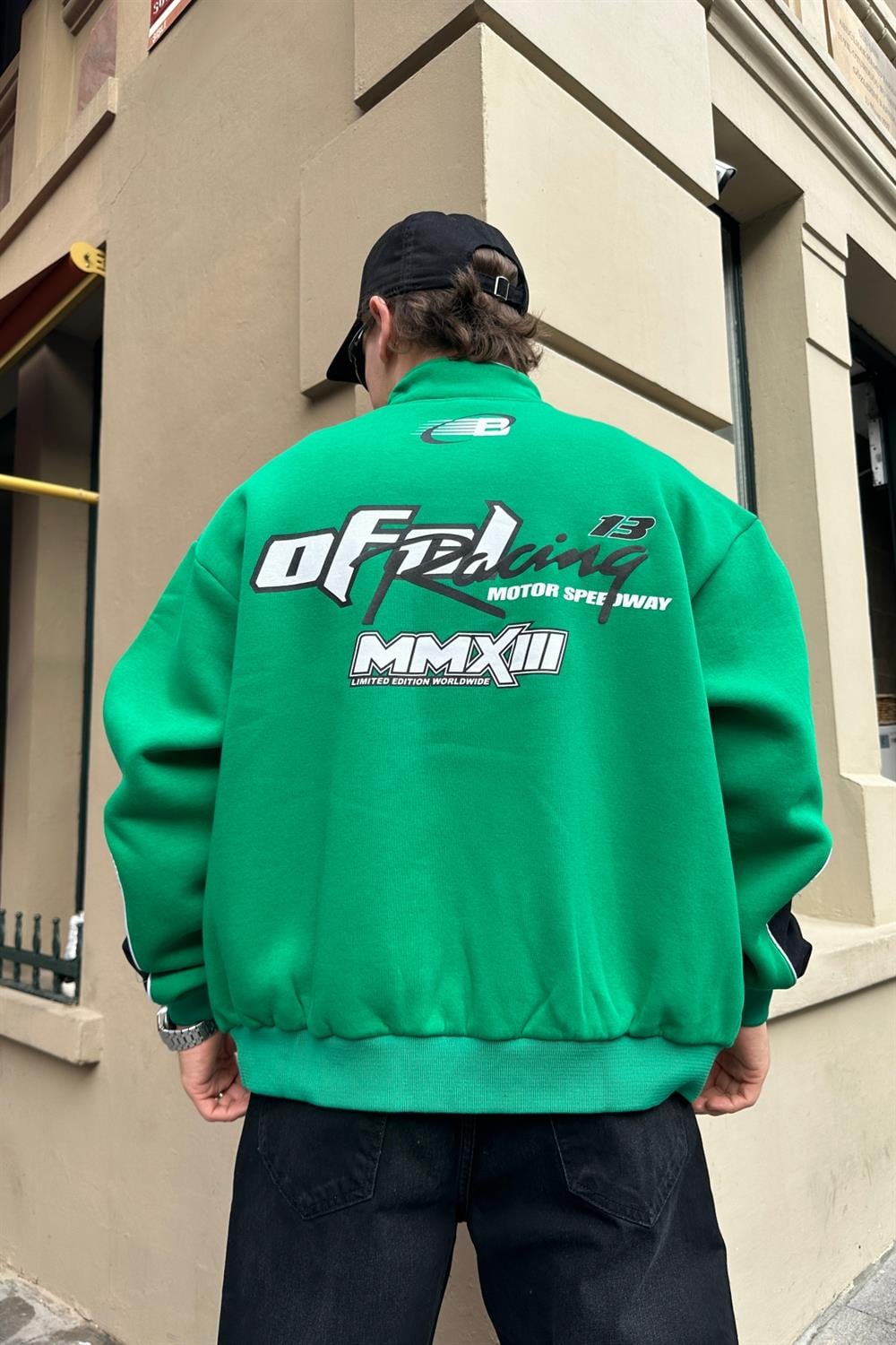 Baskılı Racing Yeşil Oversize Kolej Ceket C213