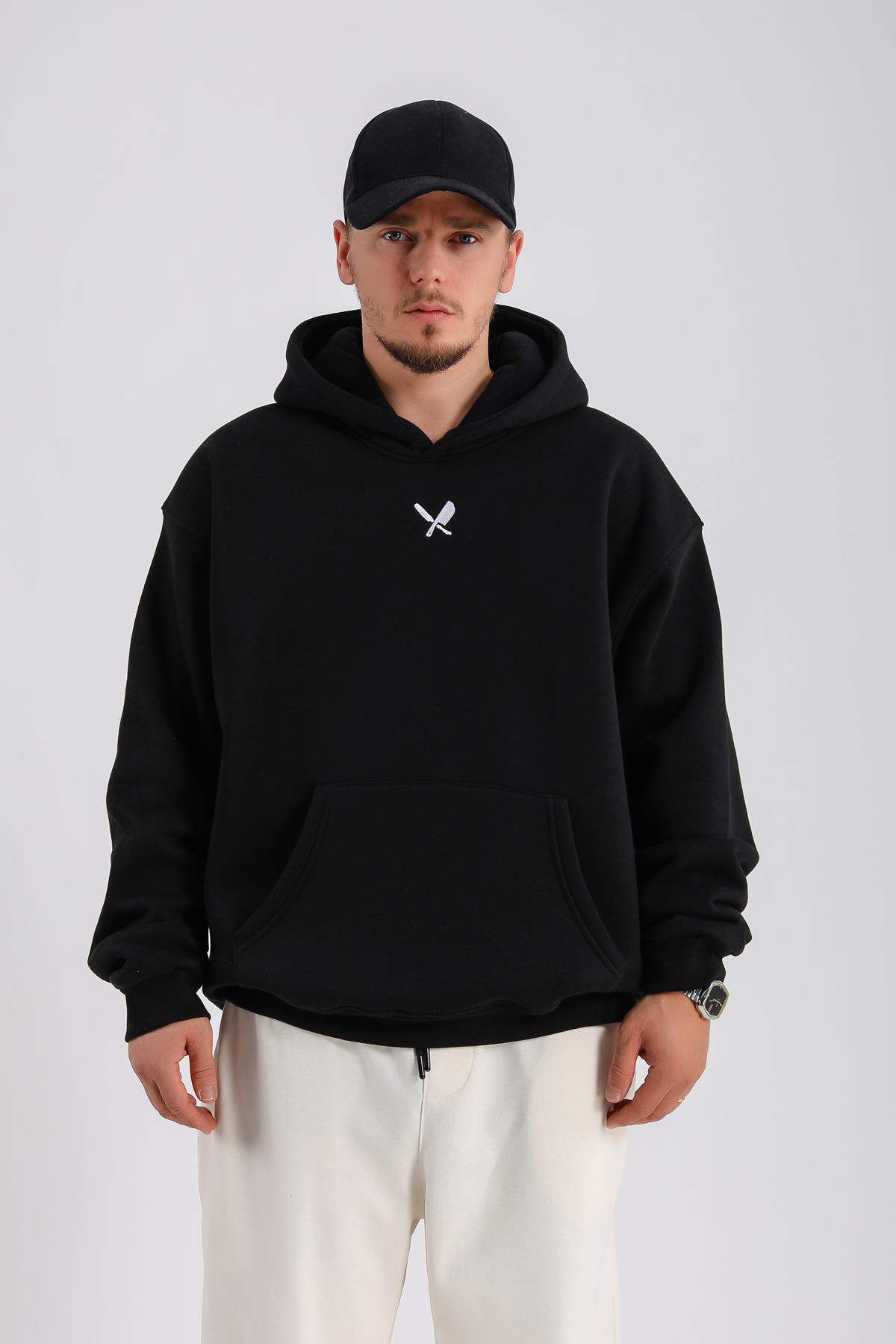 Baskılı Siyah Costomized Oversize Sweatshirt SW1138