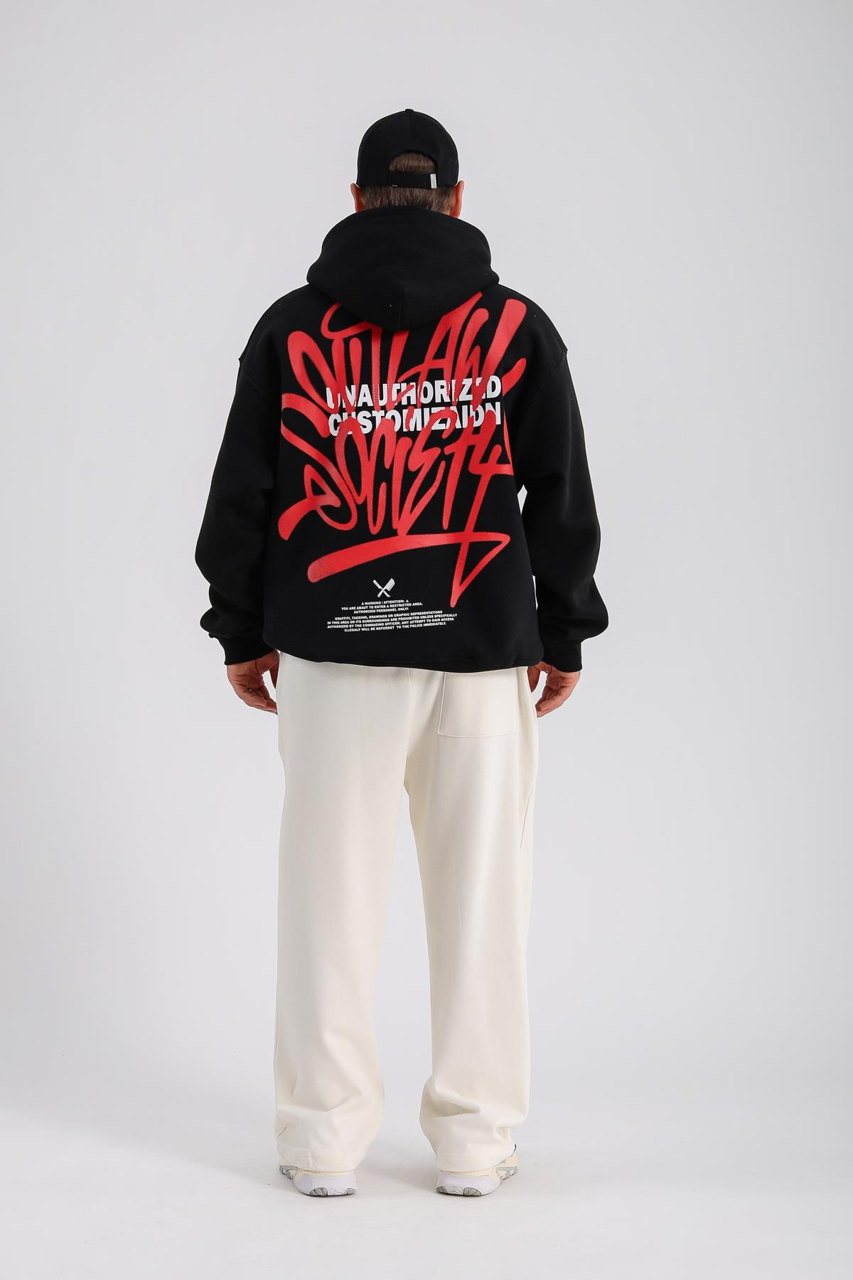 Baskılı Siyah Costomized Oversize Sweatshirt SW1138