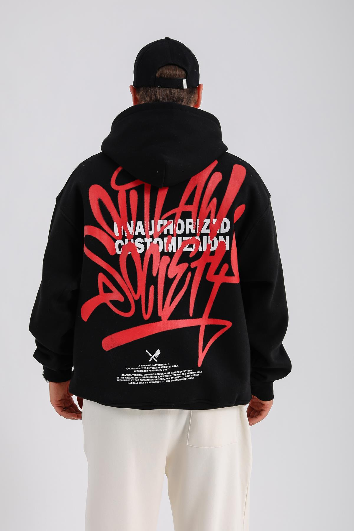 Baskılı Siyah Costomized Oversize Sweatshirt SW1138