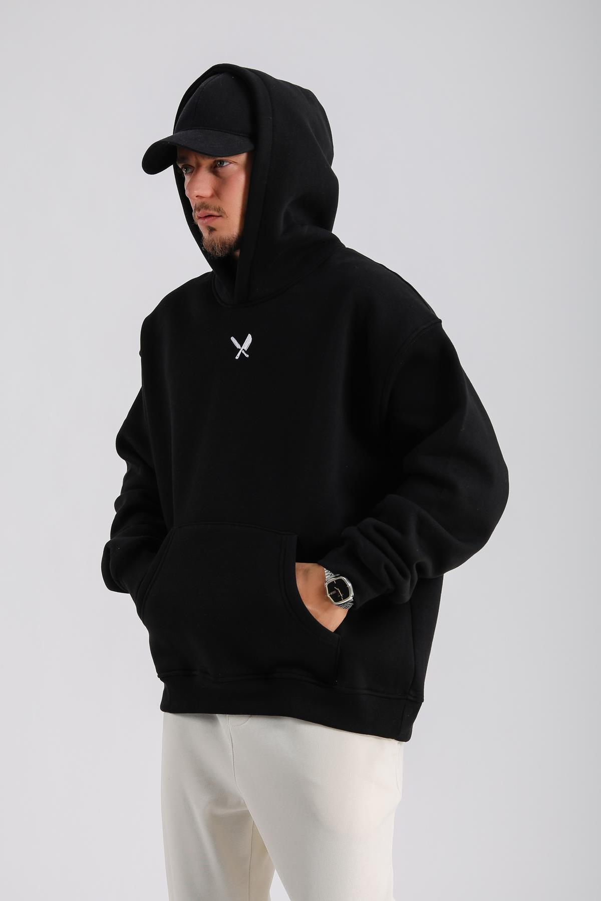 Baskılı Siyah Costomized Oversize Sweatshirt SW1138