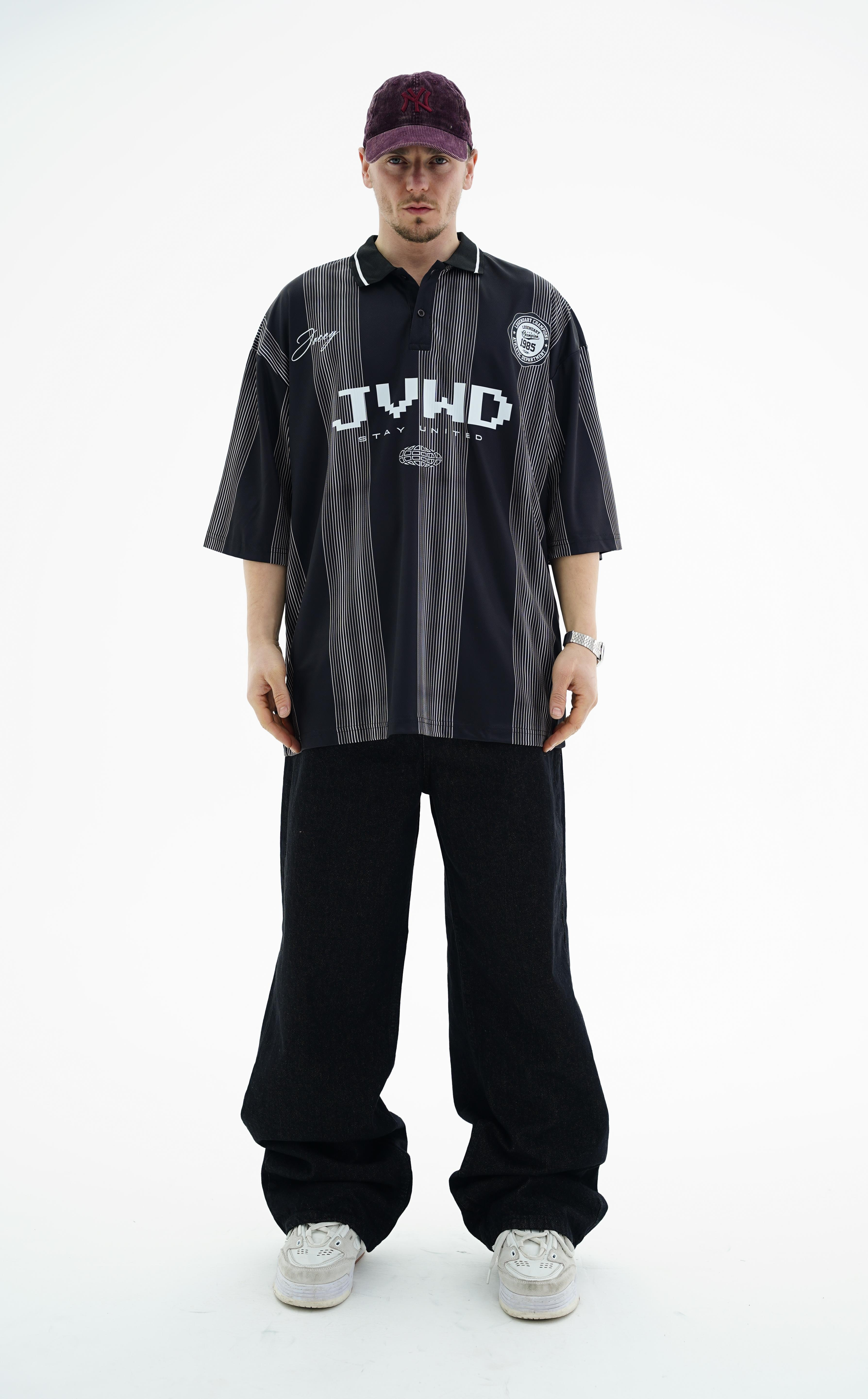 Baskılı Siyah Oversize Forma Tshirt JC01 25Y262