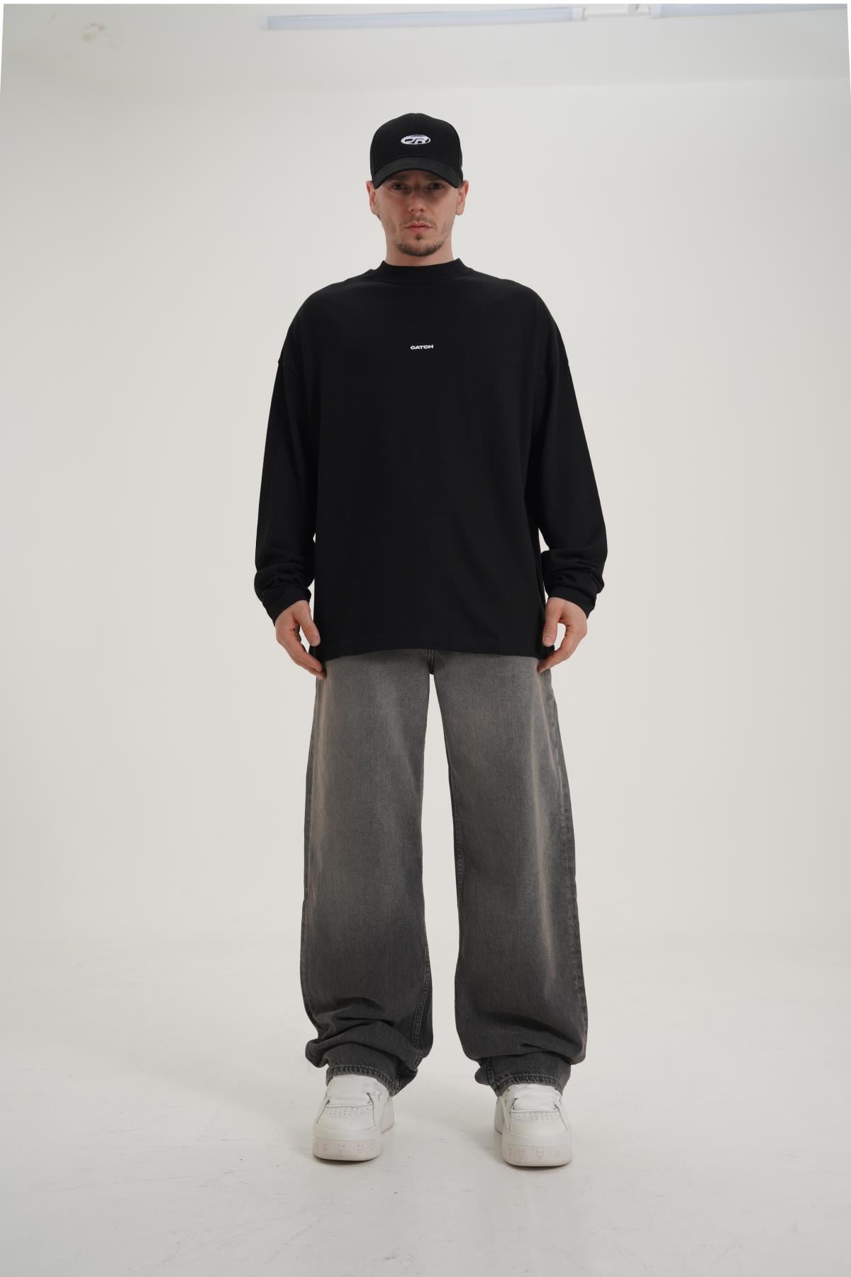 Baskılı Siyah Oversize Longsleeve CT01 K734