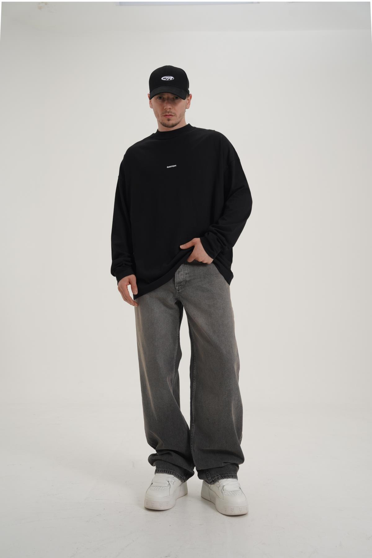 Baskılı Siyah Oversize Longsleeve CT01 K734